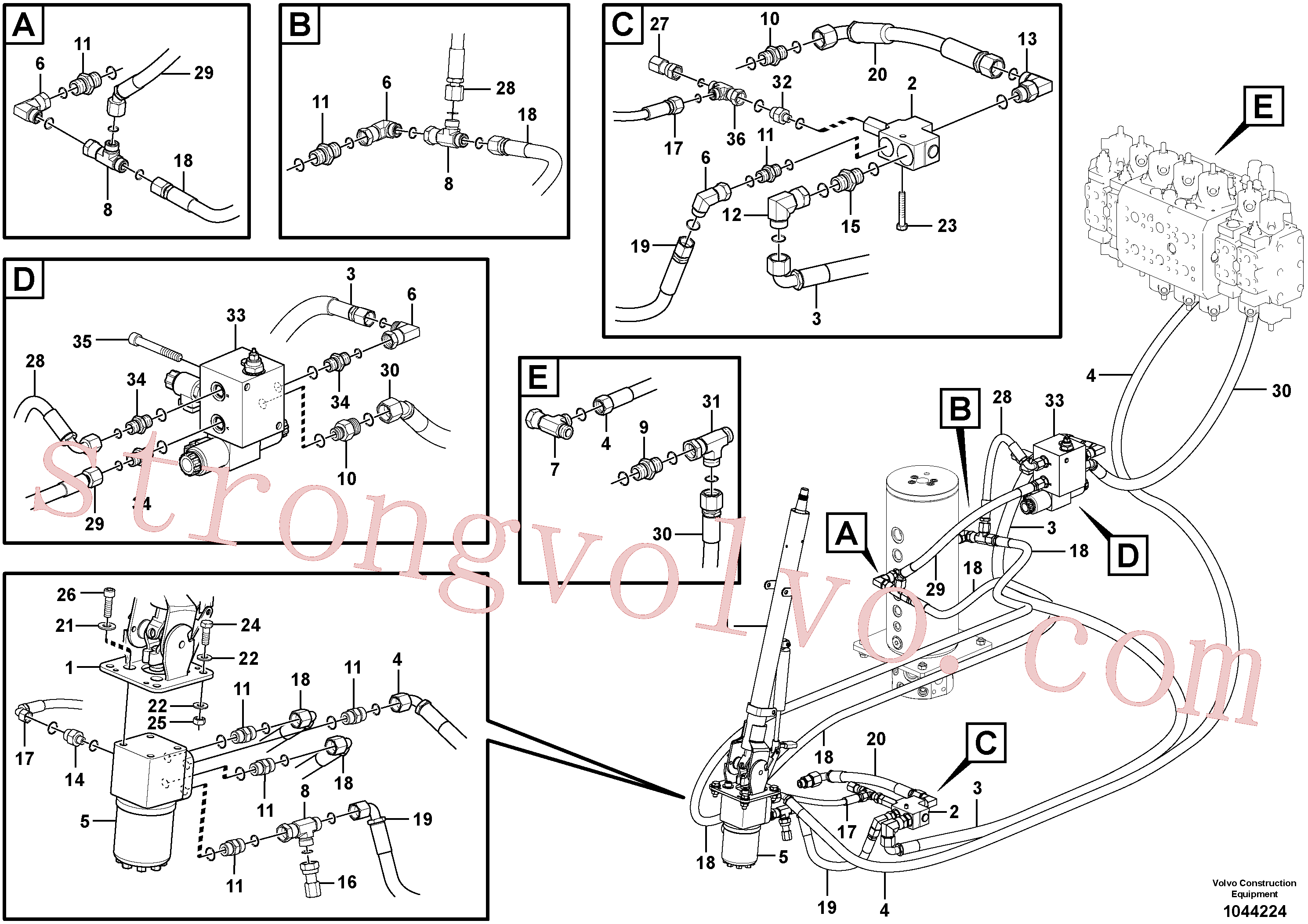 VOE937751 Volvo Sistema hidráulico, linha da direcção CDC(1044224 Montagem)