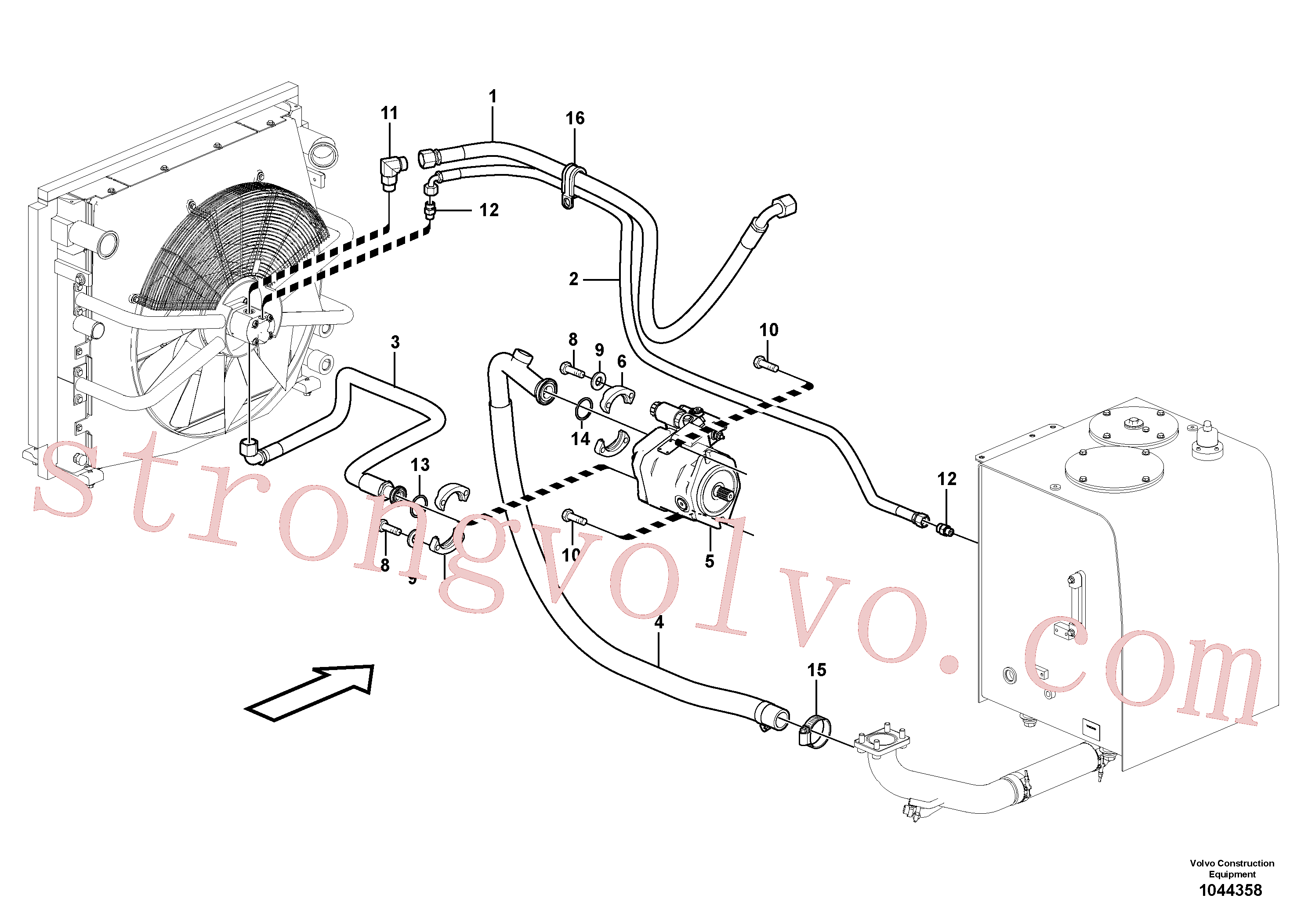 VOE949238 Volvo Sistema hidráulico, sistema refrigerante do óleo(1044358 Montagem)