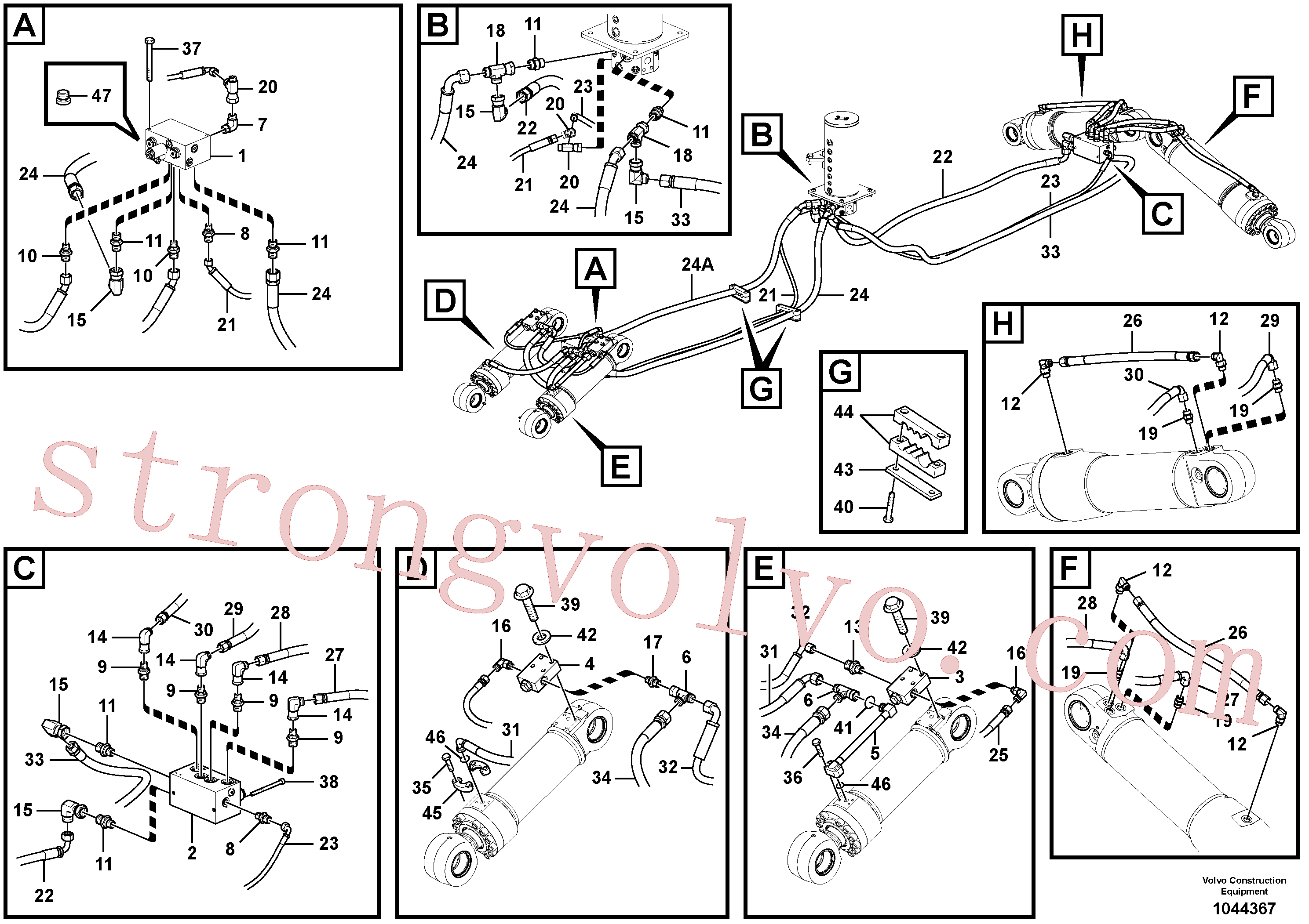 VOE14371893 Volvo Hidráulica de serviço, lâmina de terraplanagem dianteira e extensor traseiro(1044367 Montagem)