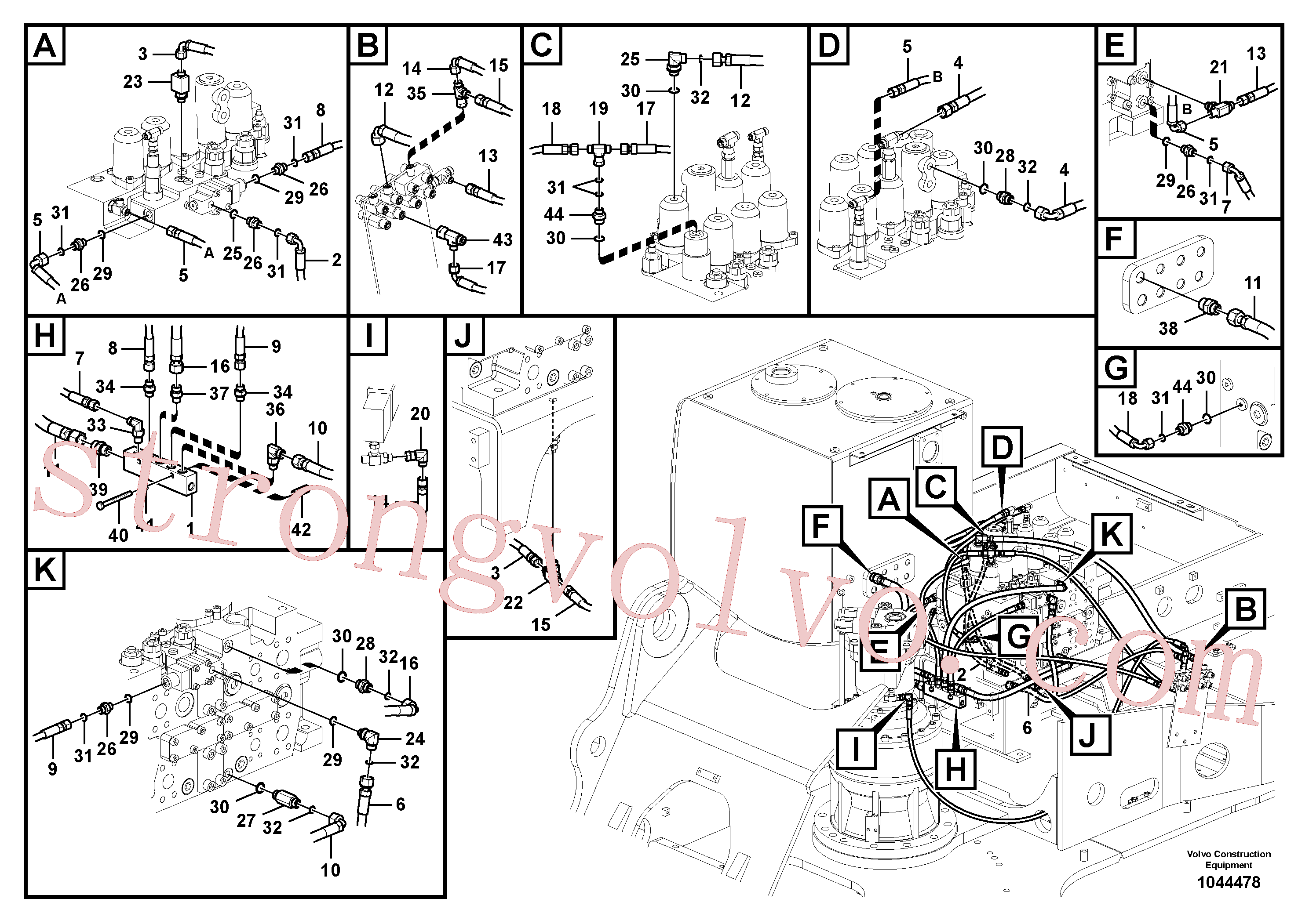 VOE14570486 Volvo Sistema servomotor, válvula de comando para válvula de comando à distância(1044478 Montagem)