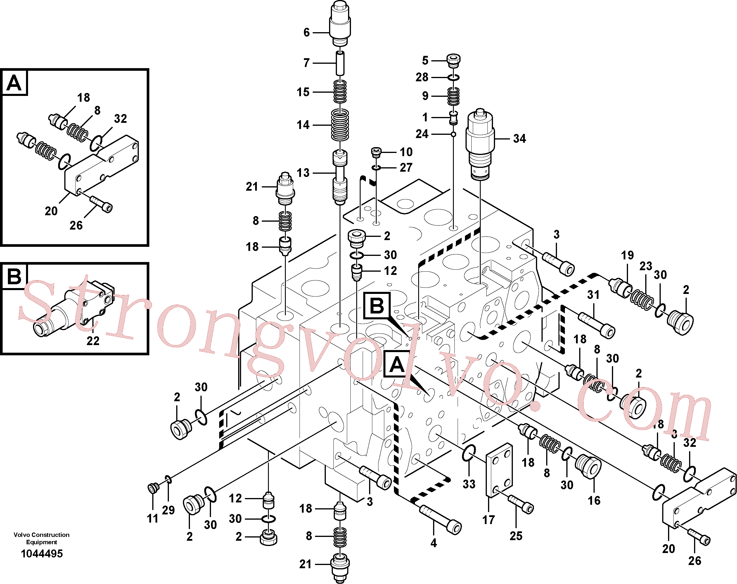 VOE14577811 Volvo Válvula de comando, válvula de alívio e suspensão do braço de afundamento(1044495 Montagem)