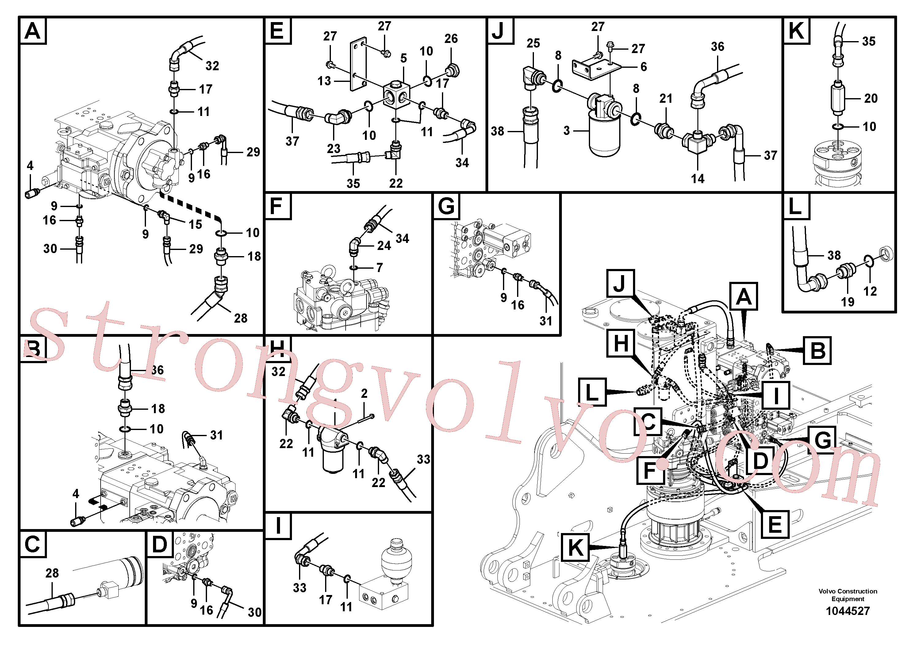 SA9412-31130 Volvo Sistema servomotor, suporte do filtro e tubagem da bomba(1044527 Montagem)