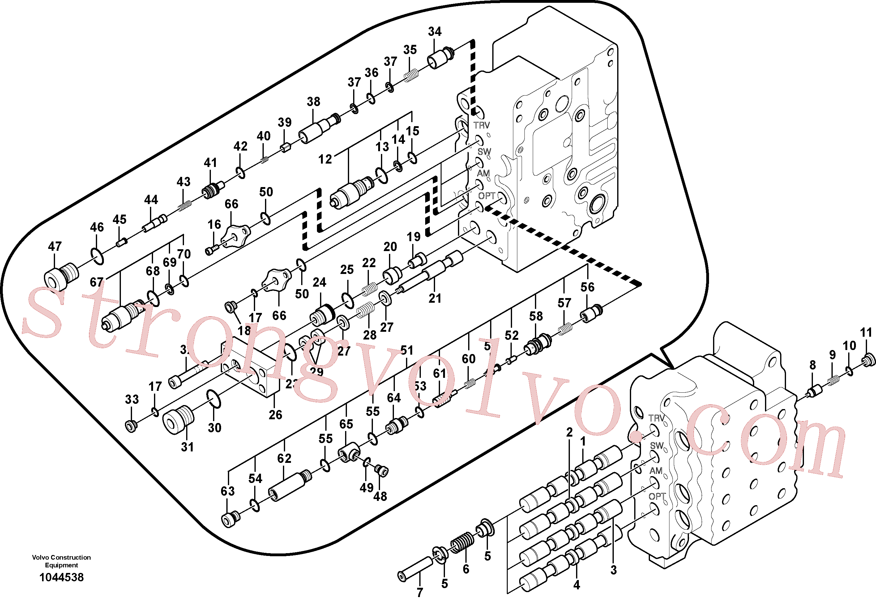 SA8230-10550 Volvo Válvula mestra de comando, rotação, opção, braço de afundamento e curso do lado esquerdo(1044538 Montagem)