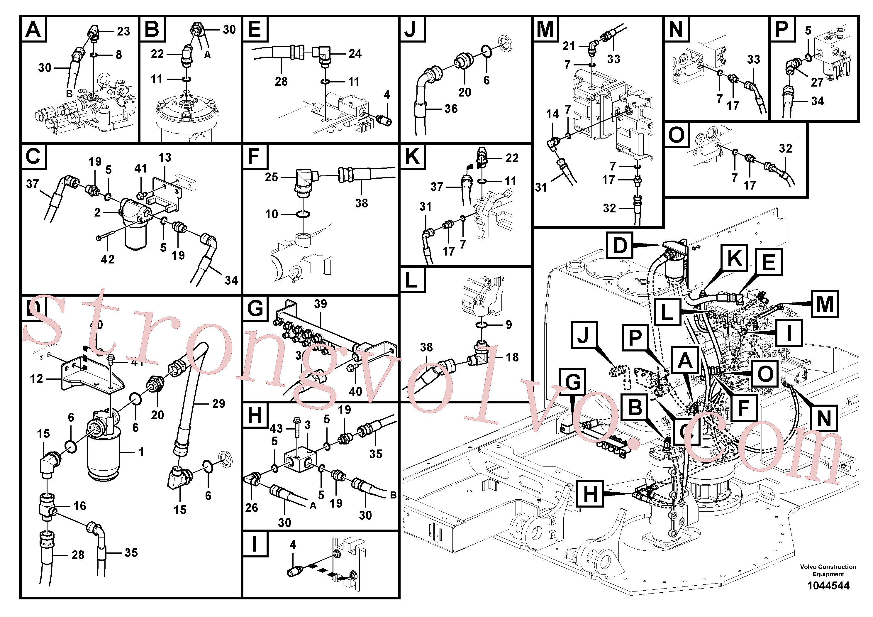 SA9453-05212 Volvo Sistema servomotor, suporte do filtro e tubagem da bomba(1044544 Montagem)