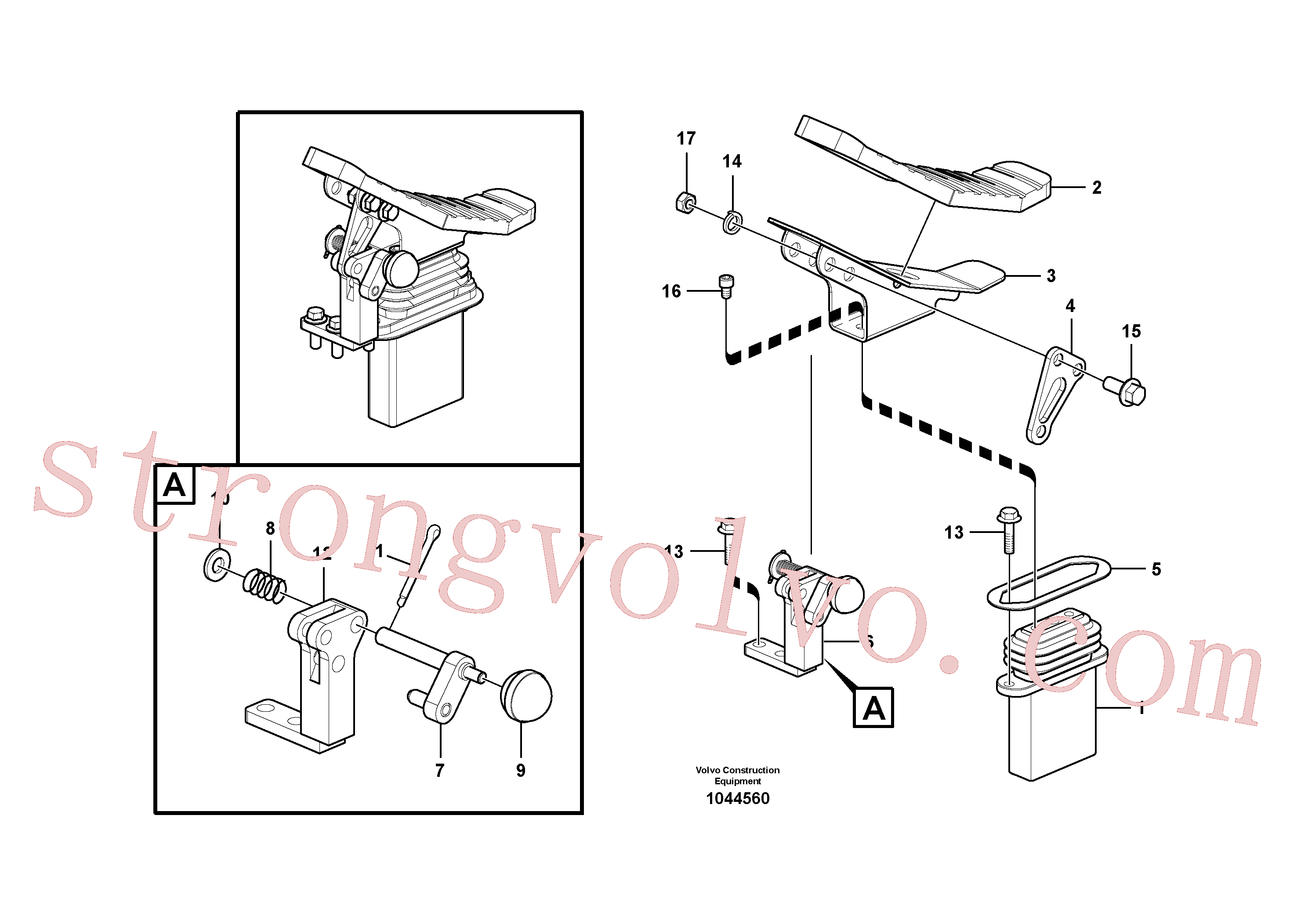 VOE14531102 Volvo Hidráulica de serviço, pedal da válvula de comando à distância para martelo e cortador(1044560 Montagem)