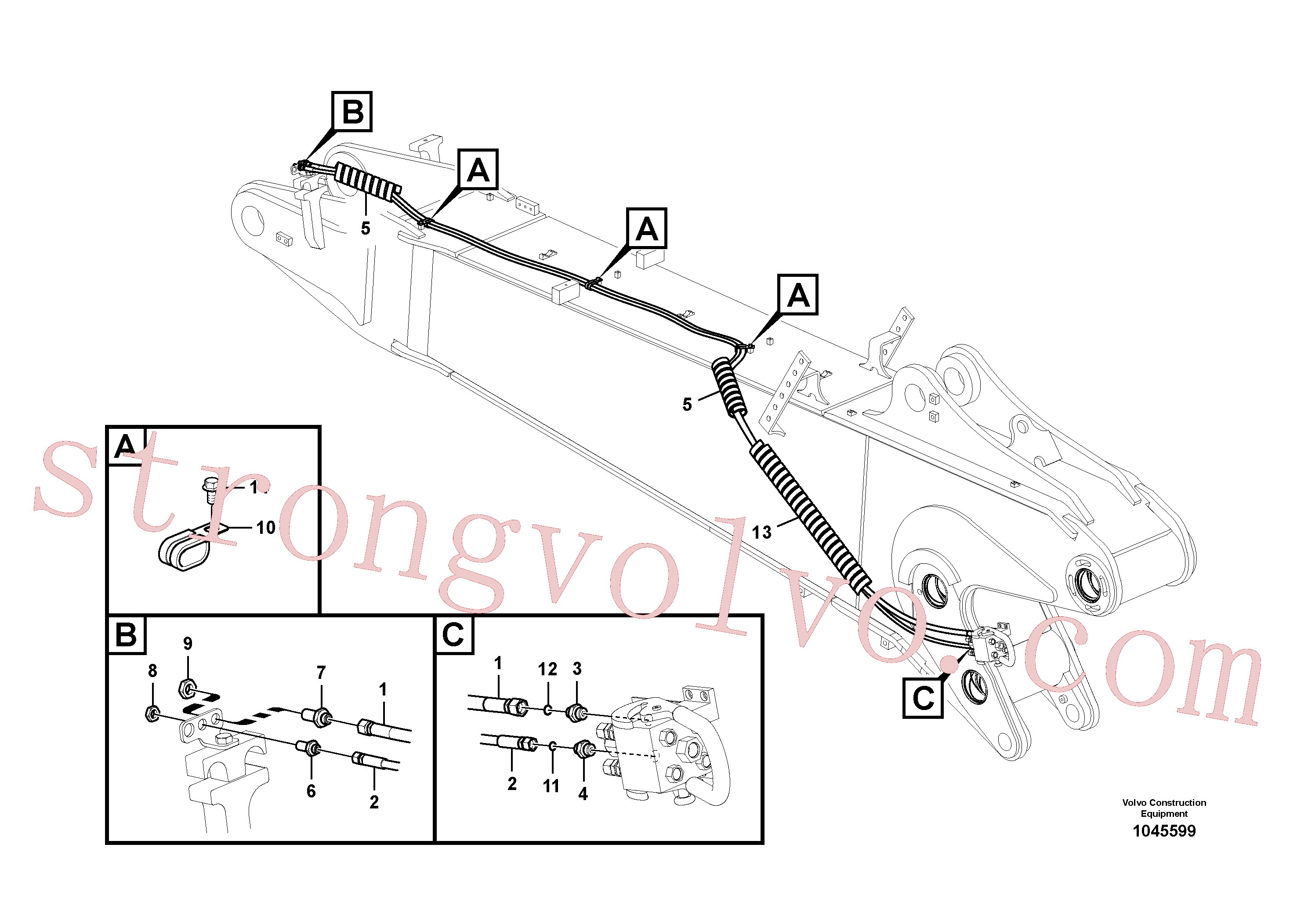 PJ4755033 Volvo Hidráulica de serviço, encaixe rápido na lança(1045599 Montagem)
