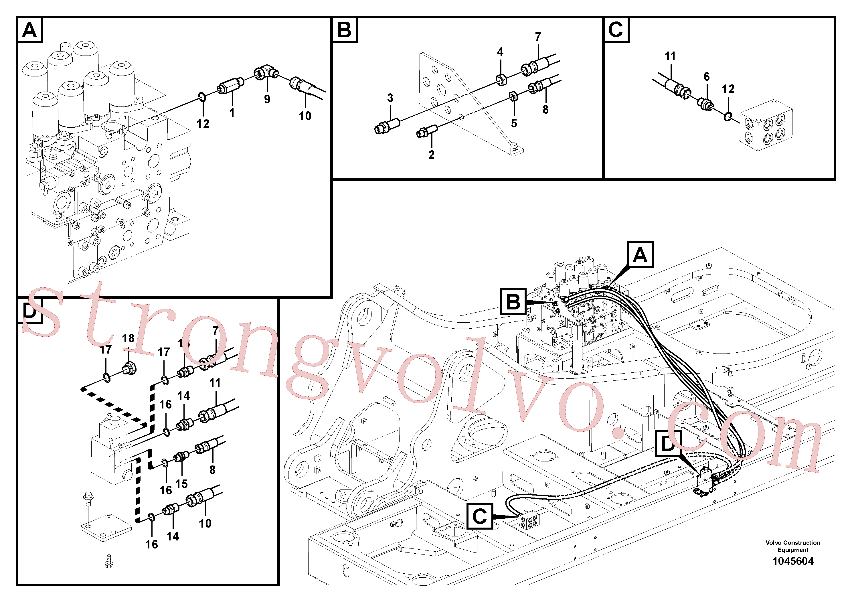SA9412-22020 Volvo Hidráulica de serviço, encaixe rápido na estrutura superior(1045604 Montagem)