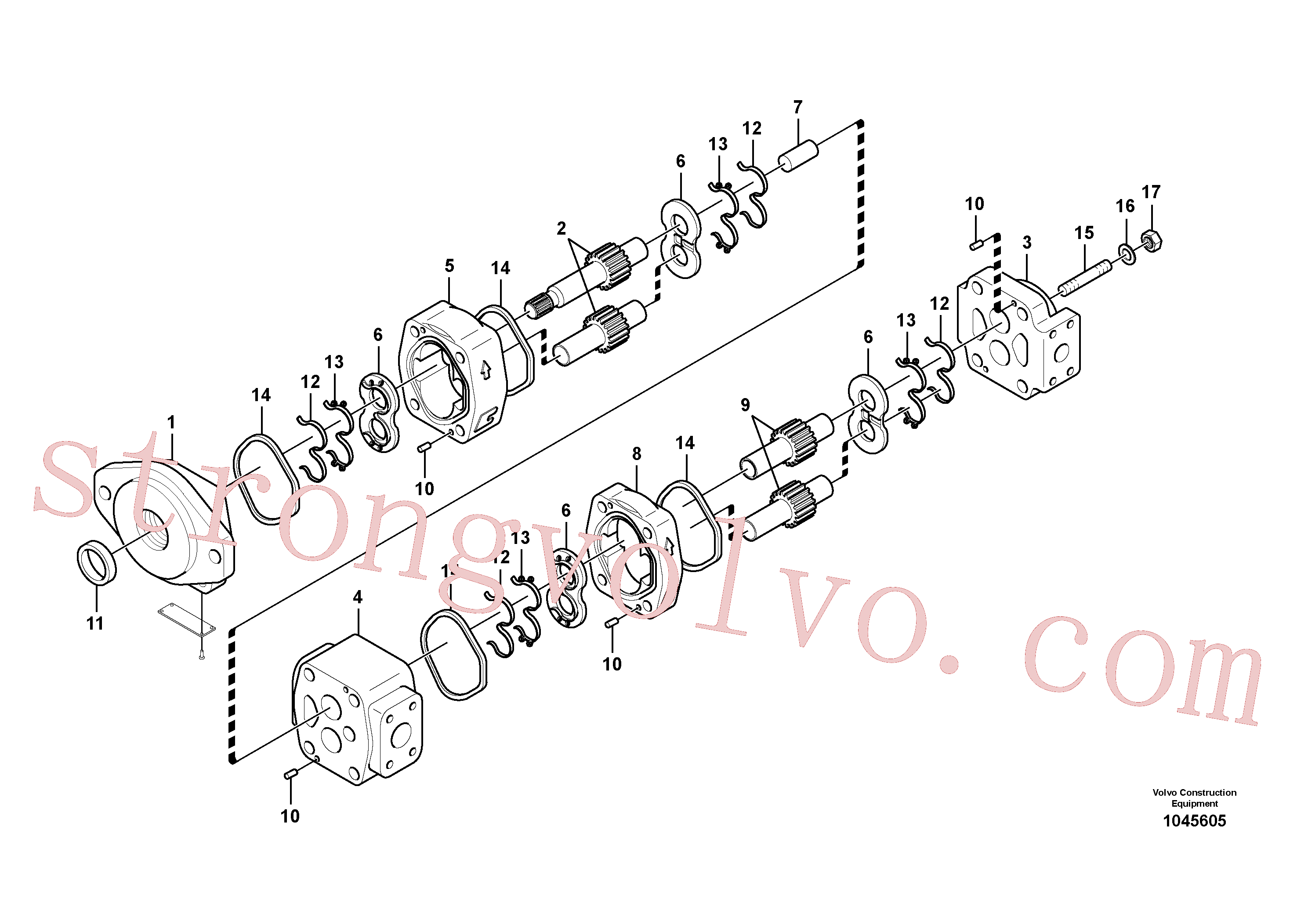 VOE14600953 Volvo Bomba da engrenagem hidráulica, Bomba de engrenagens hidráulica para montagem rápida e rotador(1045605 Montagem)