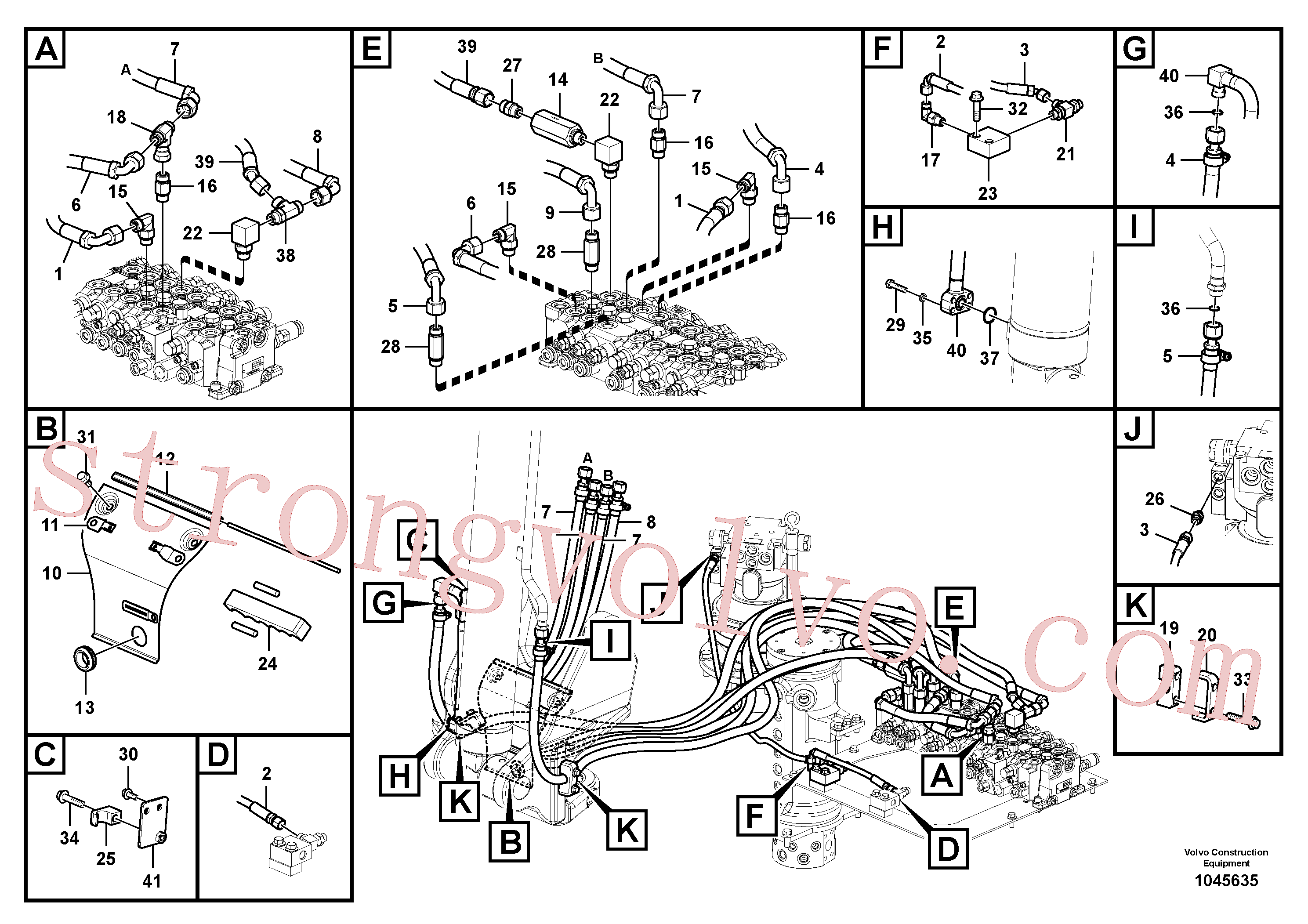 VOE15022993 Volvo Sistema hidráulico, válvula de comando da lança e articulação(1045635 Montagem)