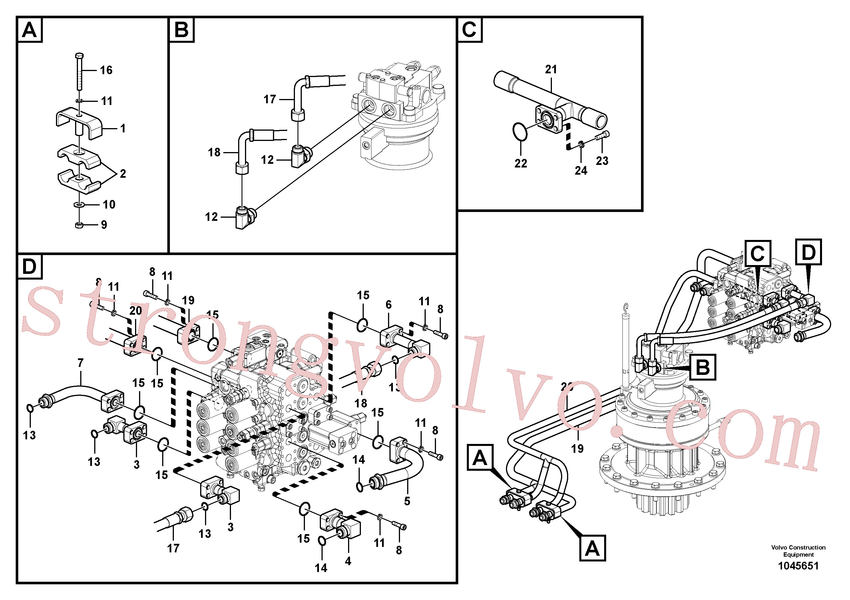 SA1142-03120 Volvo Sistema hidráulico, válvula de comando da lança e articulação(1045651 Montagem)
