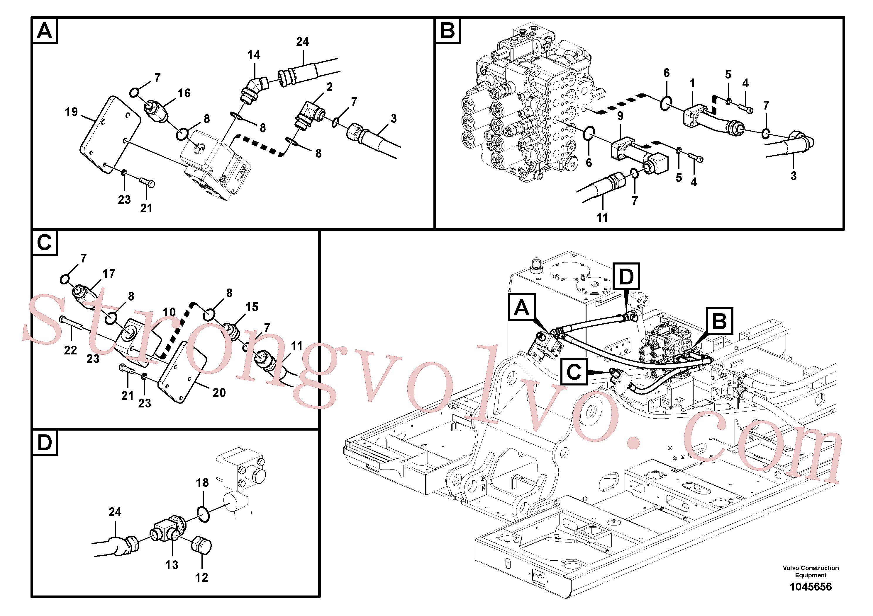 SA9452-06220 Volvo Hidráulica de serviço, martelo e cortador para topo(1045656 Montagem)