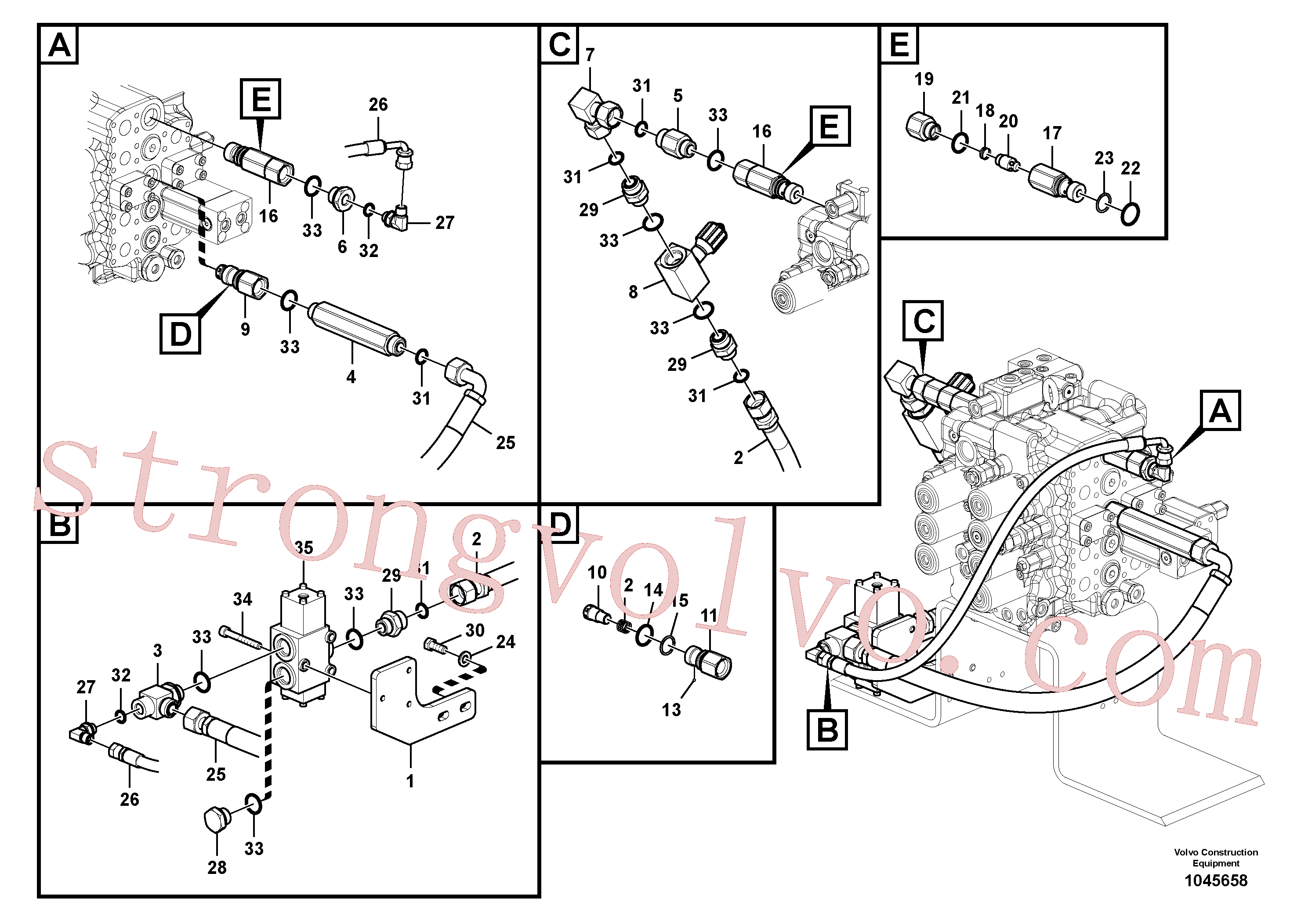 SA9453-03617 Volvo Hidráulica de serviço, martelo e cortador para fluxo da bomba auxiliar(1045658 Montagem)