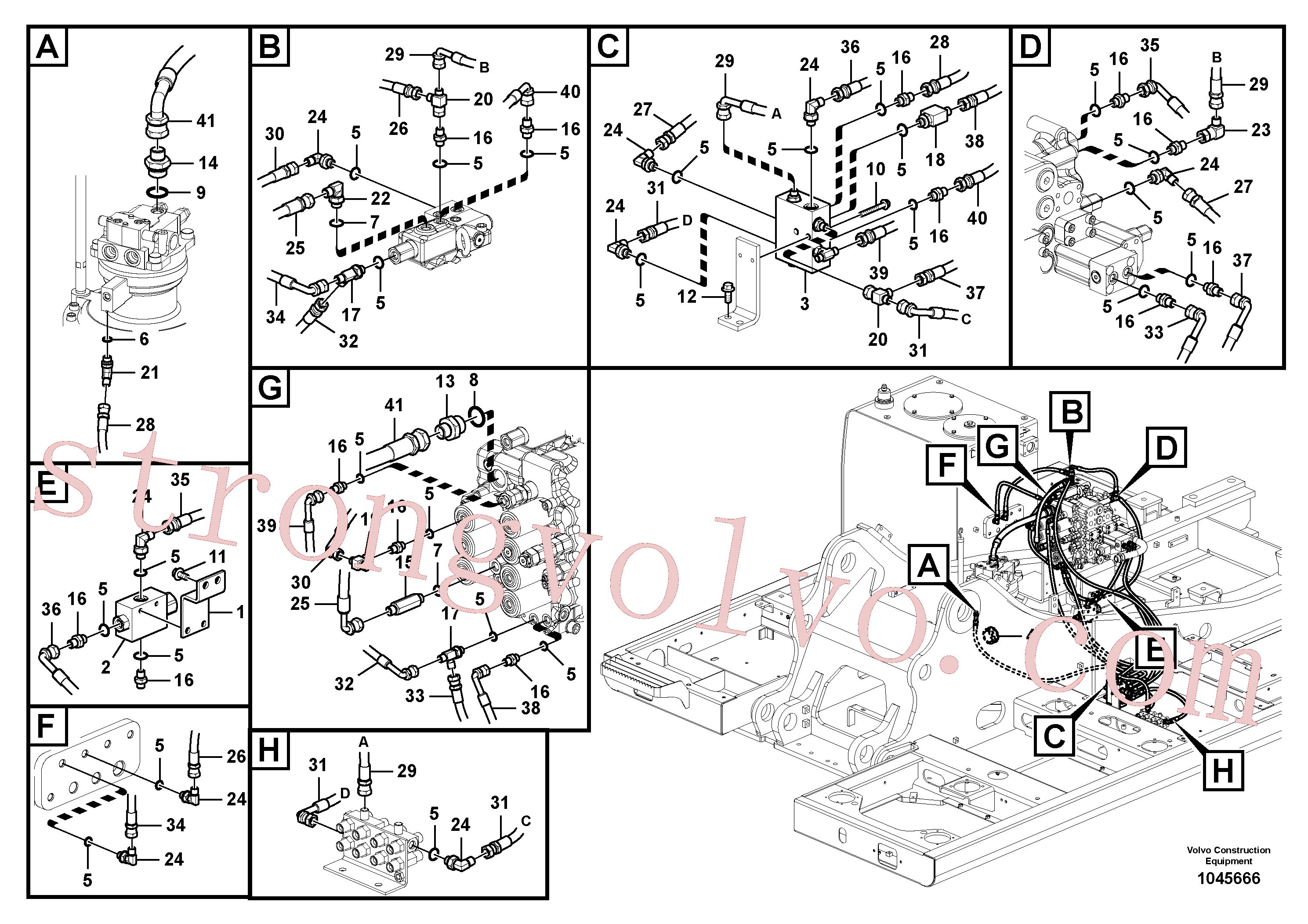 VOE14578619 Volvo Sistema servomotor, tubagem da válvula de comando(1045666 Montagem)