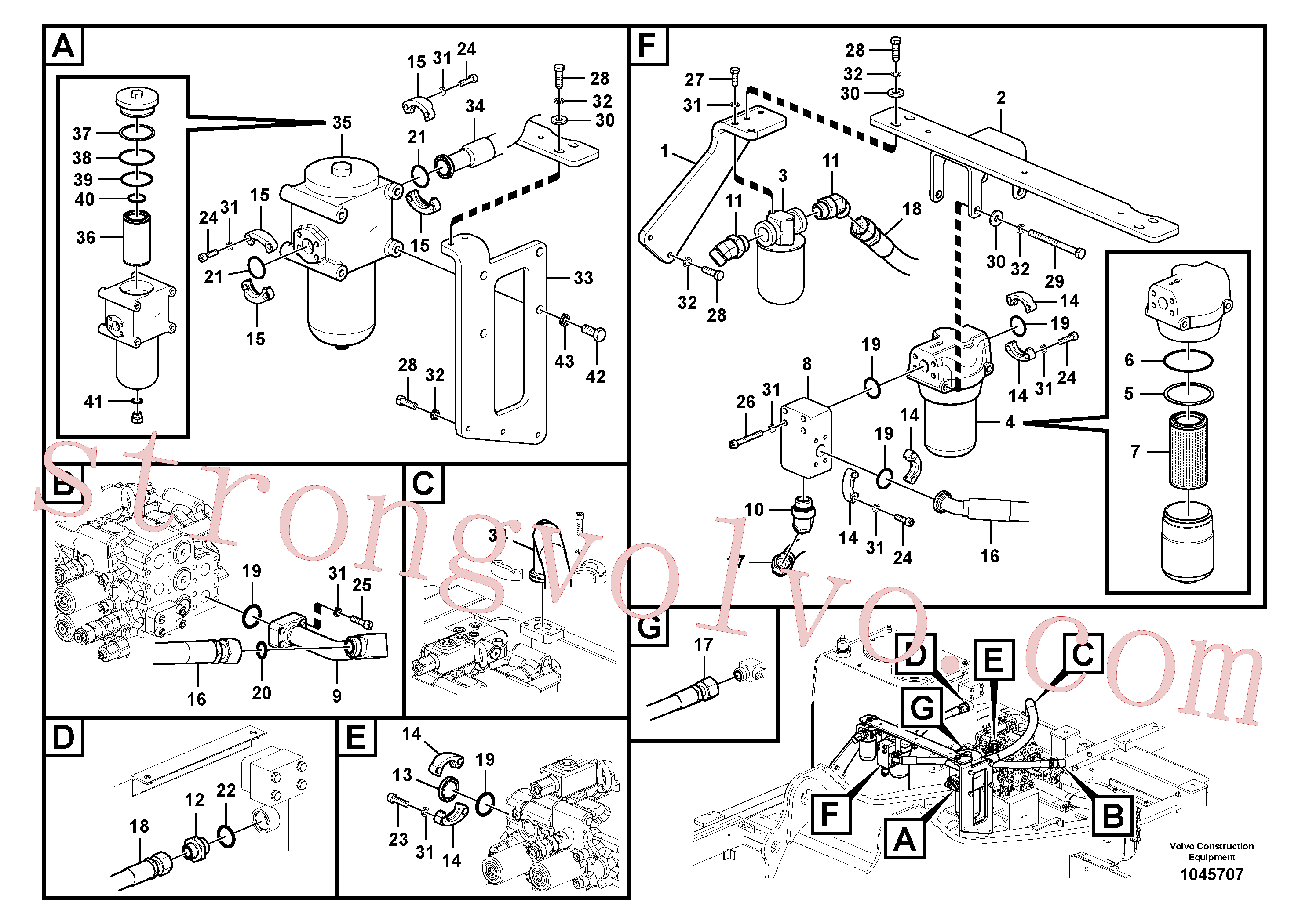 VOE938183 Volvo Hidráulica de serviço, martelo e cortador para filtro de retorno(1045707 Montagem)