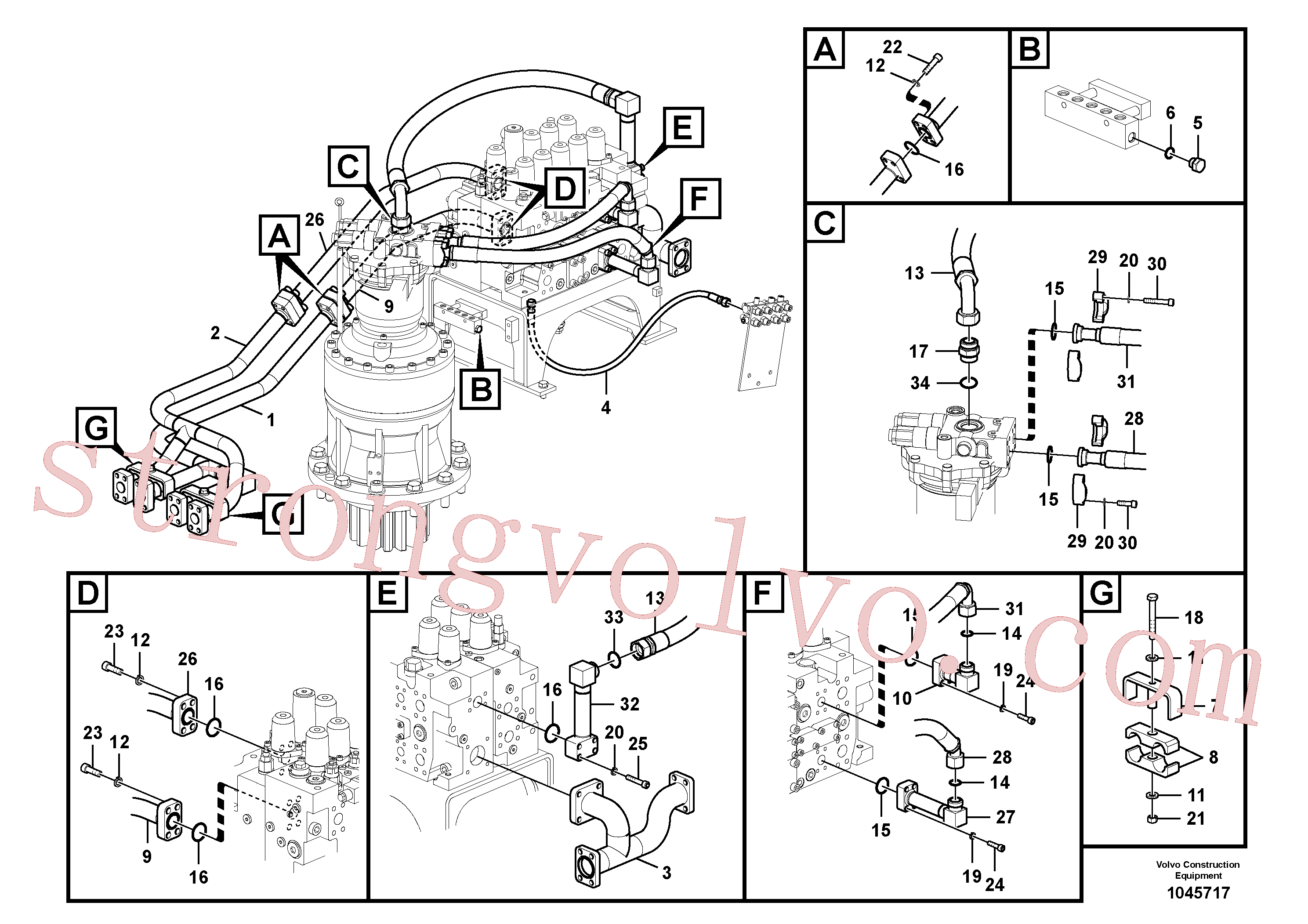 VOE14564557 Volvo Sistema hidráulico, válvula de comando da lança e articulação(1045717 Montagem)