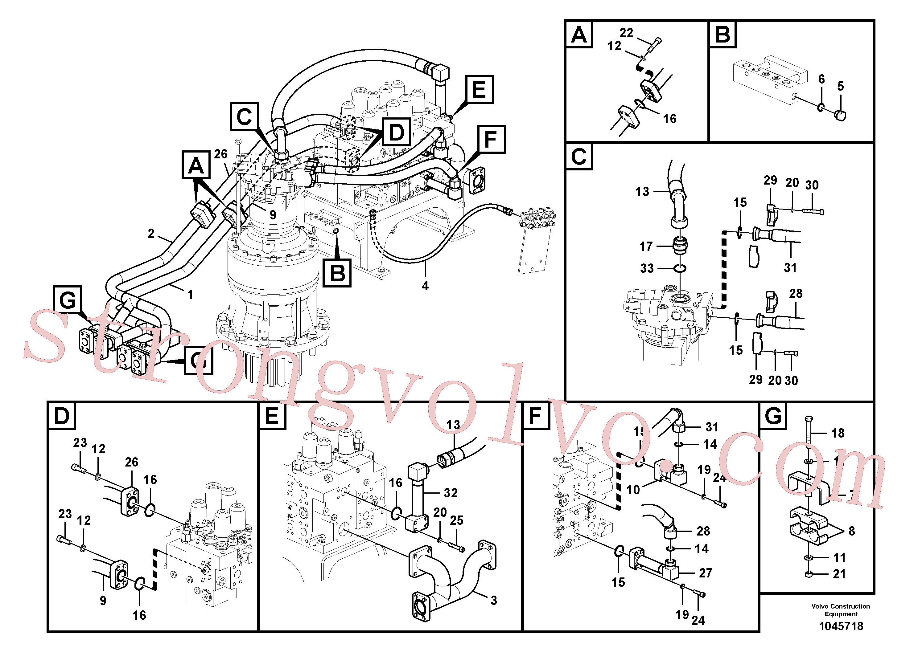 VOE14564557 Volvo Sistema hidráulico, válvula de comando da lança e articulação(1045718 Montagem)