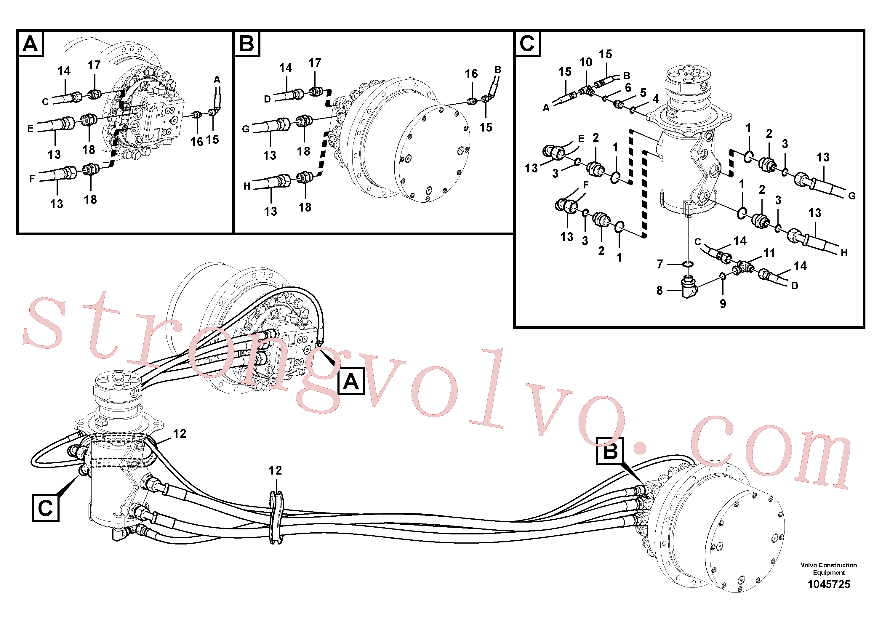 VOE938187 Volvo Linha da rótula, rótula ao motor de curso(1045725 Montagem)