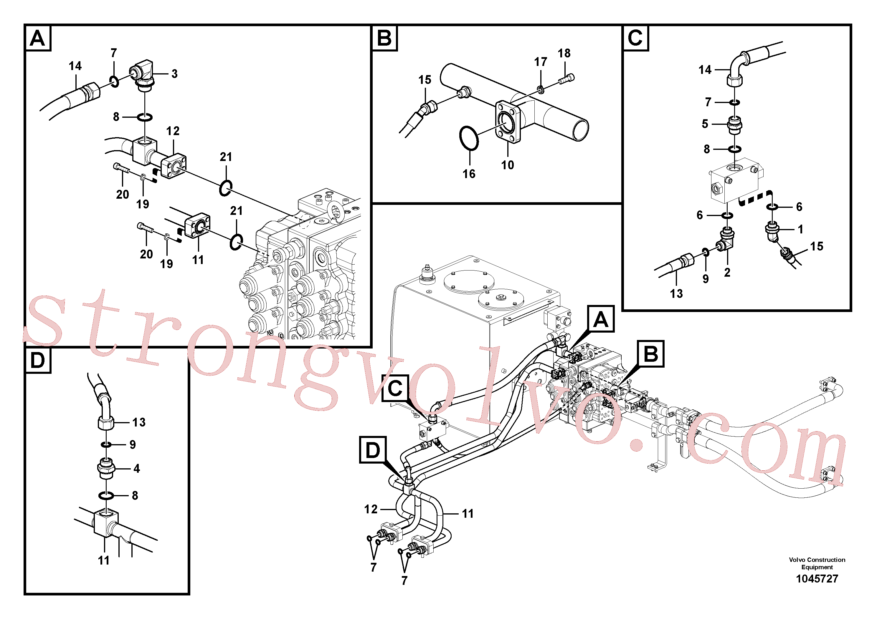 SA9452-04225 Volvo Sistema hidráulico, válvula de comando da lança e articulação(1045727 Montagem)