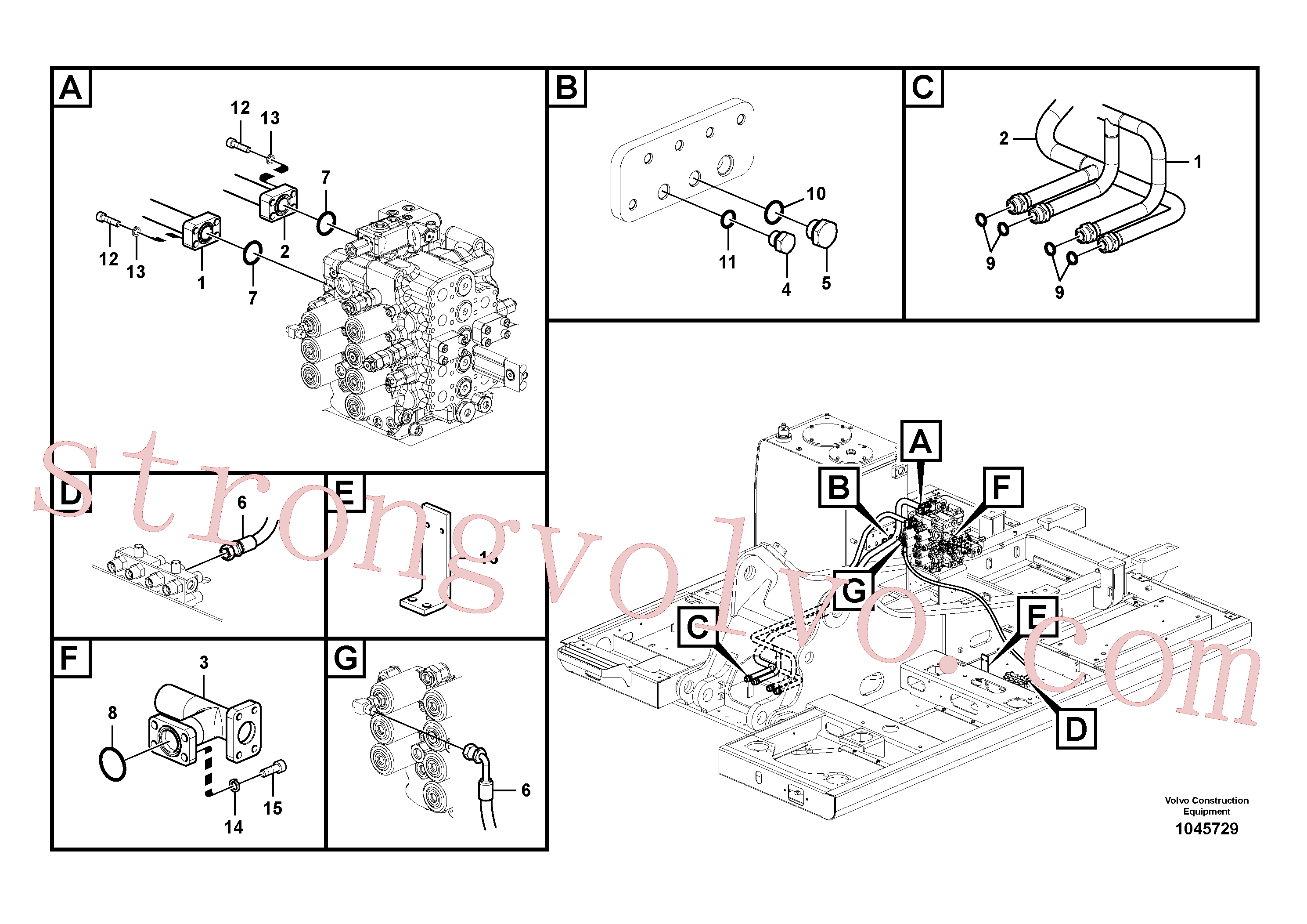 VOE14505761 Volvo Sistema hidráulico, válvula de comando da lança e articulação(1045729 Montagem)