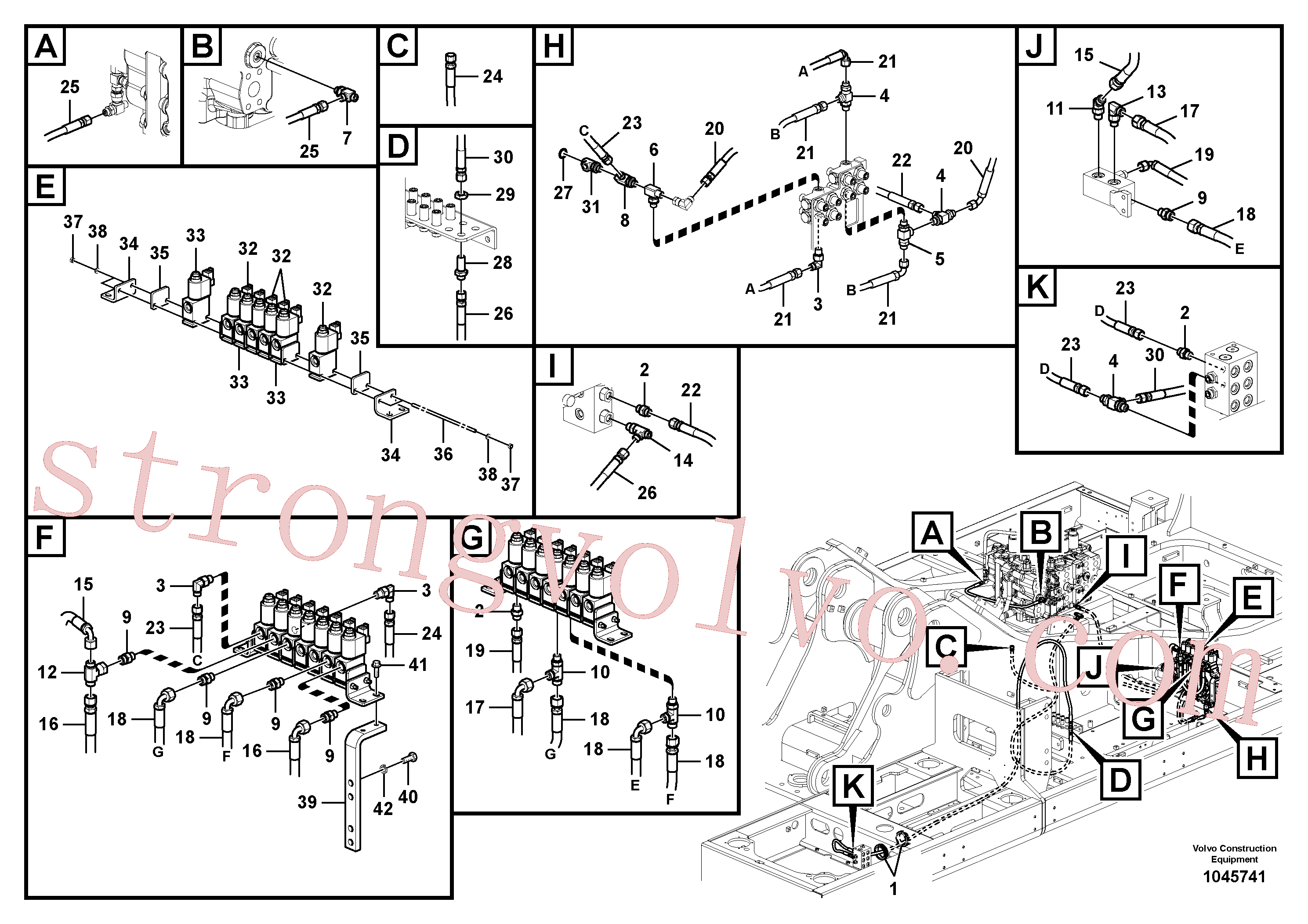 VOE937444 Volvo Sistema servomotor, martelo e corte(1045741 Montagem)