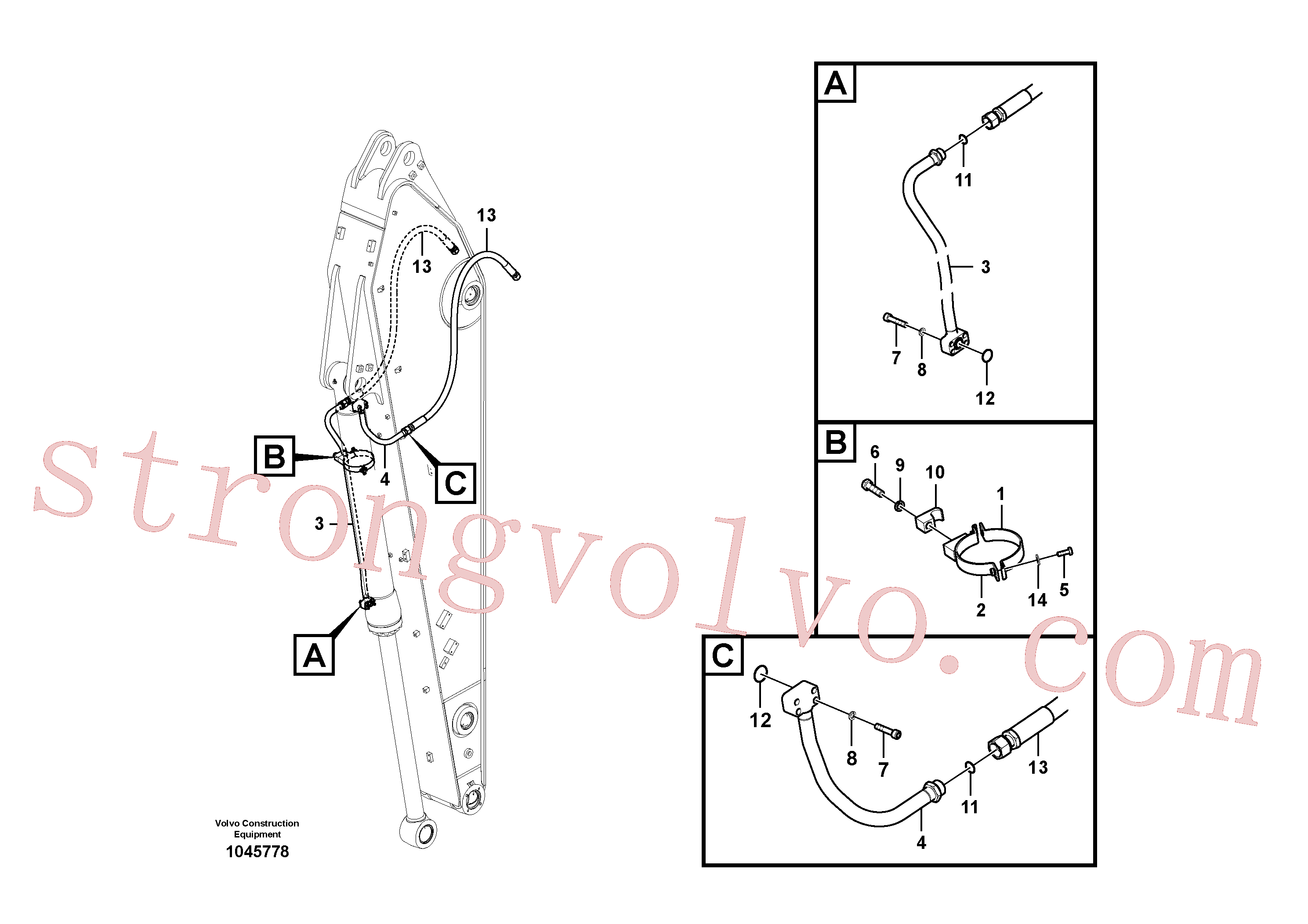 SA9401-15630 Volvo Hidráulica de serviço, cilindro do balde no braço de afundamento(1045778 Montagem)