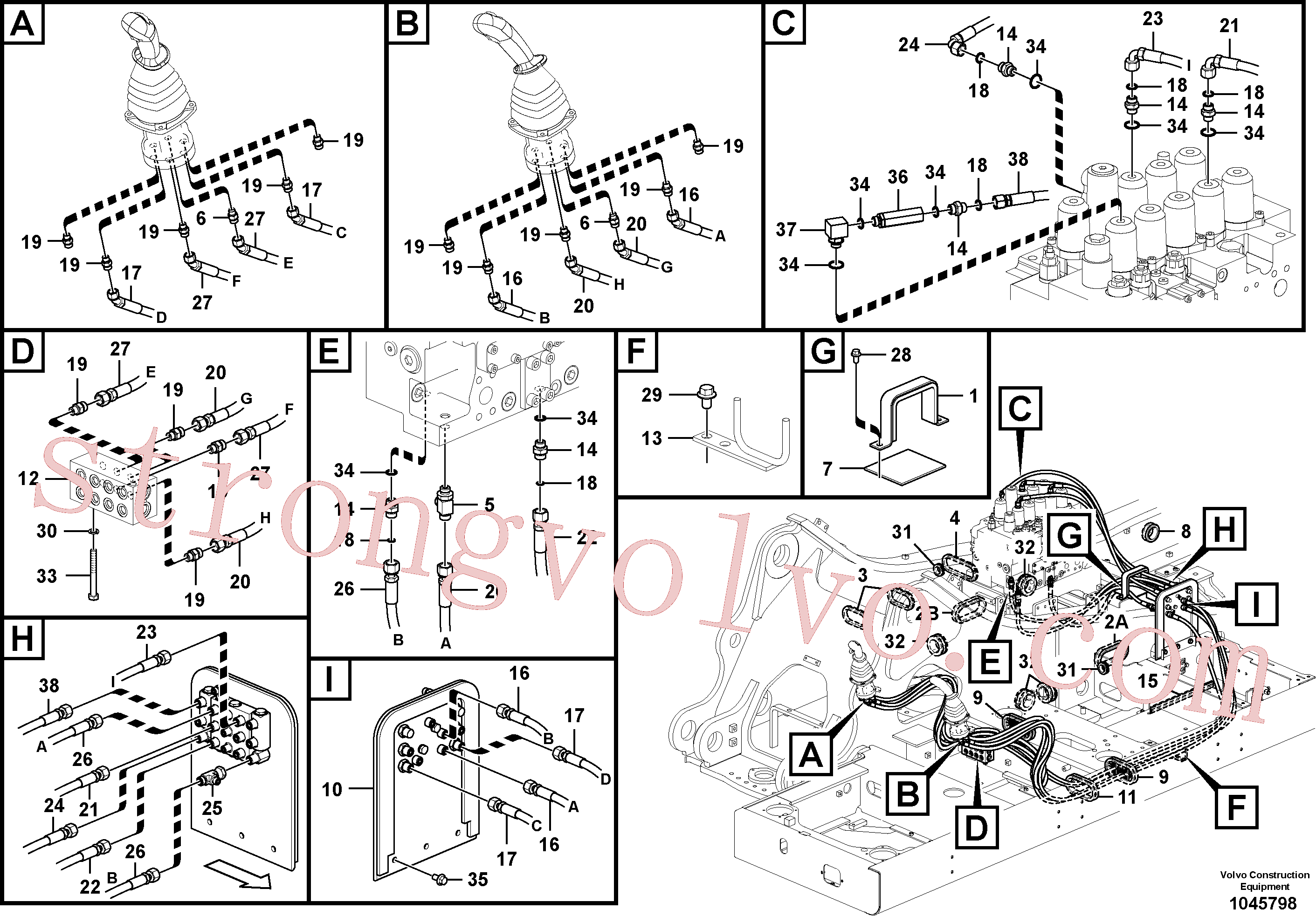VOE14882488 Volvo Sistema servomotor, válvula de comando para válvula de comando à distância(1045798 Montagem)