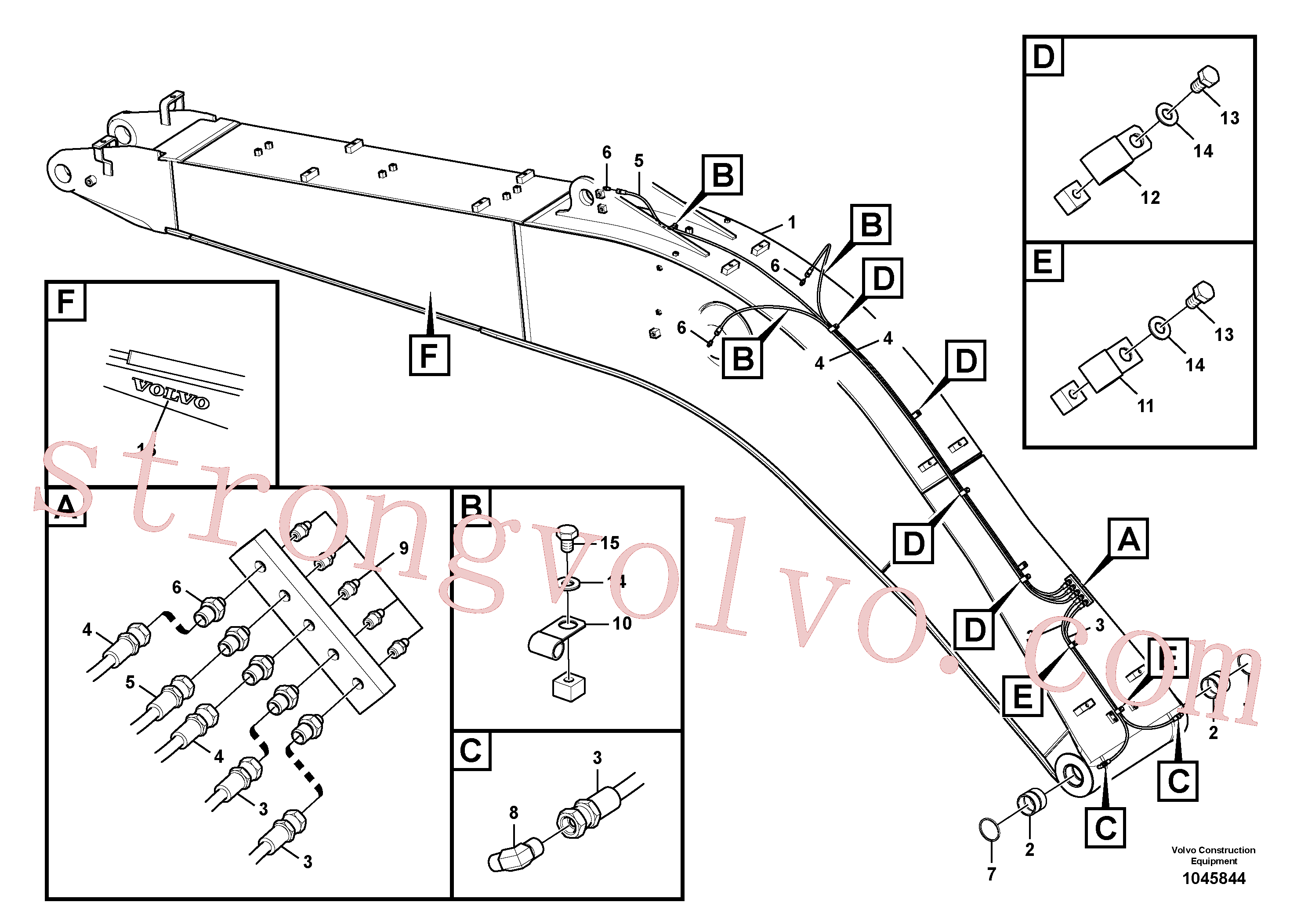 VOE14509607 Volvo Tubagem e lubrificação com massa da lança(1045844 Montagem)