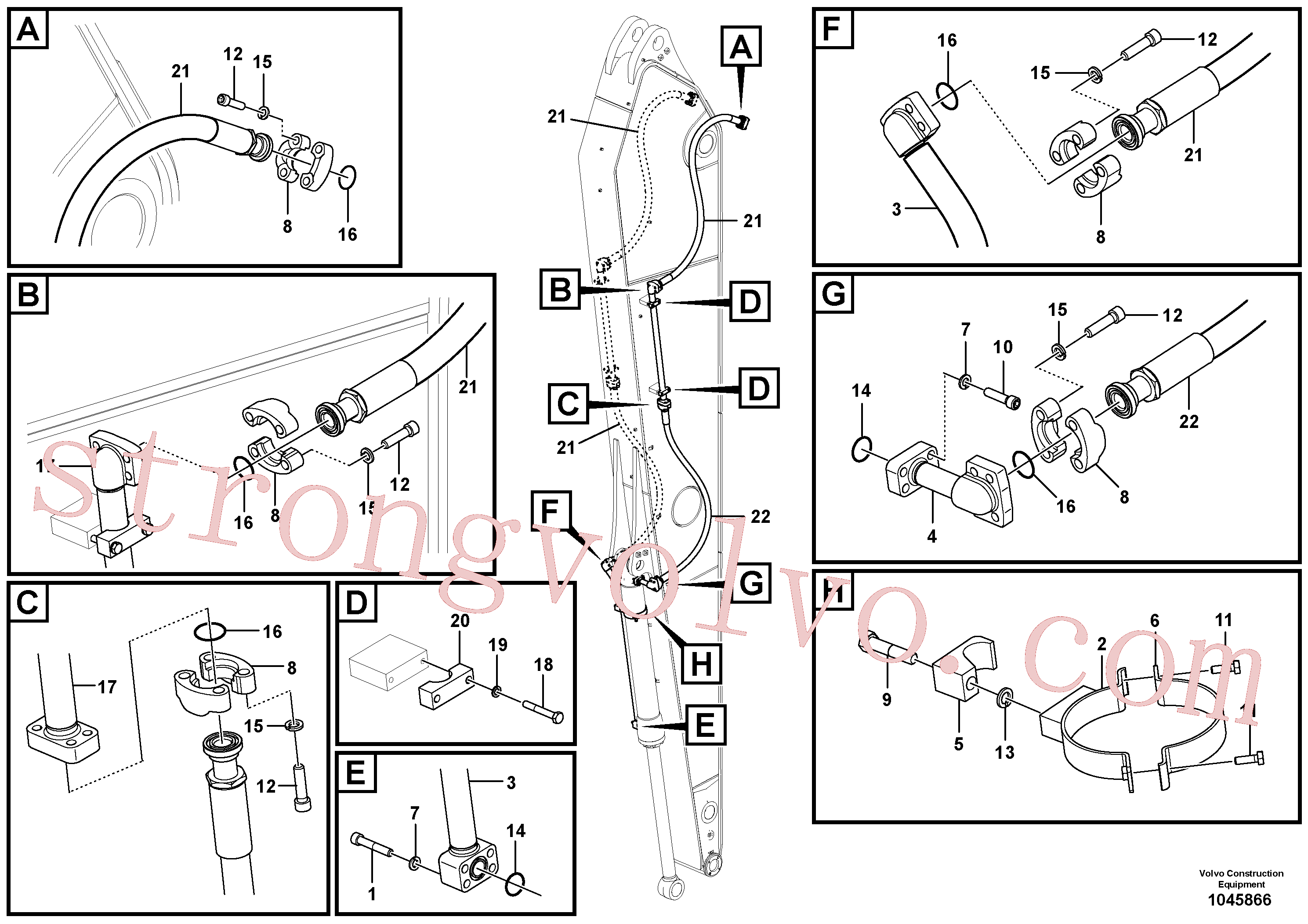 ZM8096588 Volvo Hidráulica de serviço, cilindro do balde no braço de afundamento(1045866 Montagem)