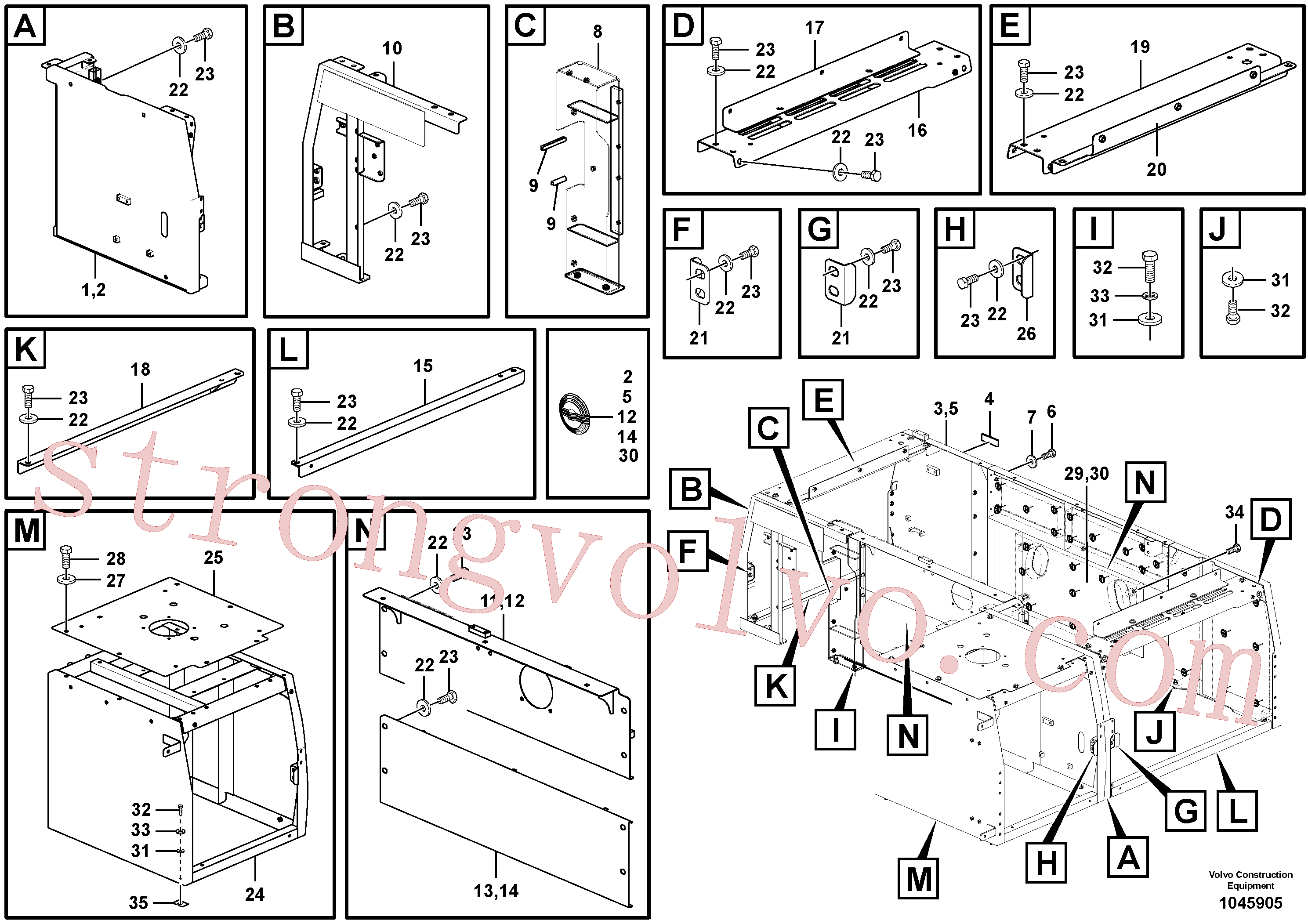 VOE990392 Volvo Quadro do capot(1045905 Montagem)