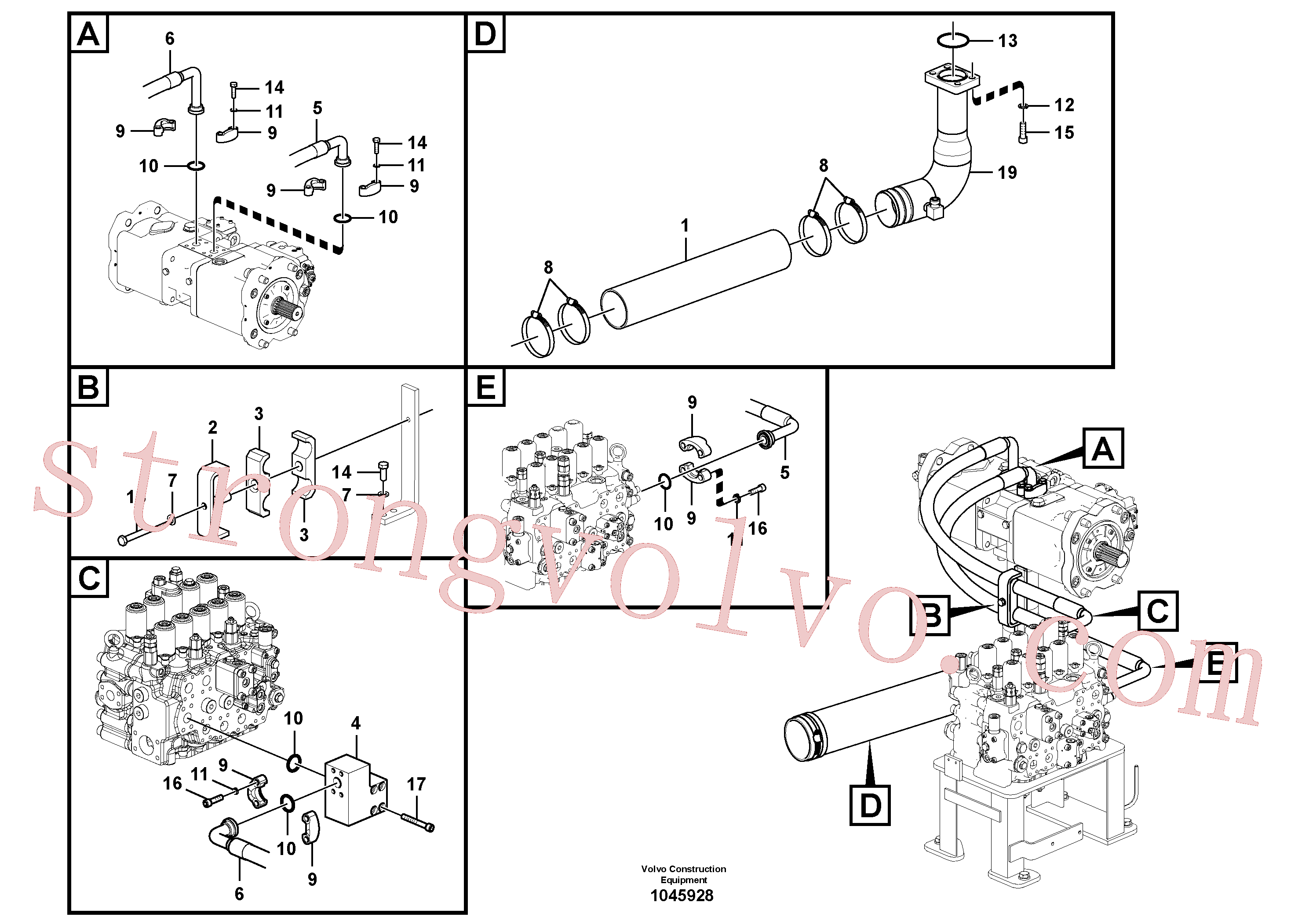 SA9011-21216 Volvo Sistema hidráulico, tanque hidráulico para a bomba hidráulica(1045928 Montagem)