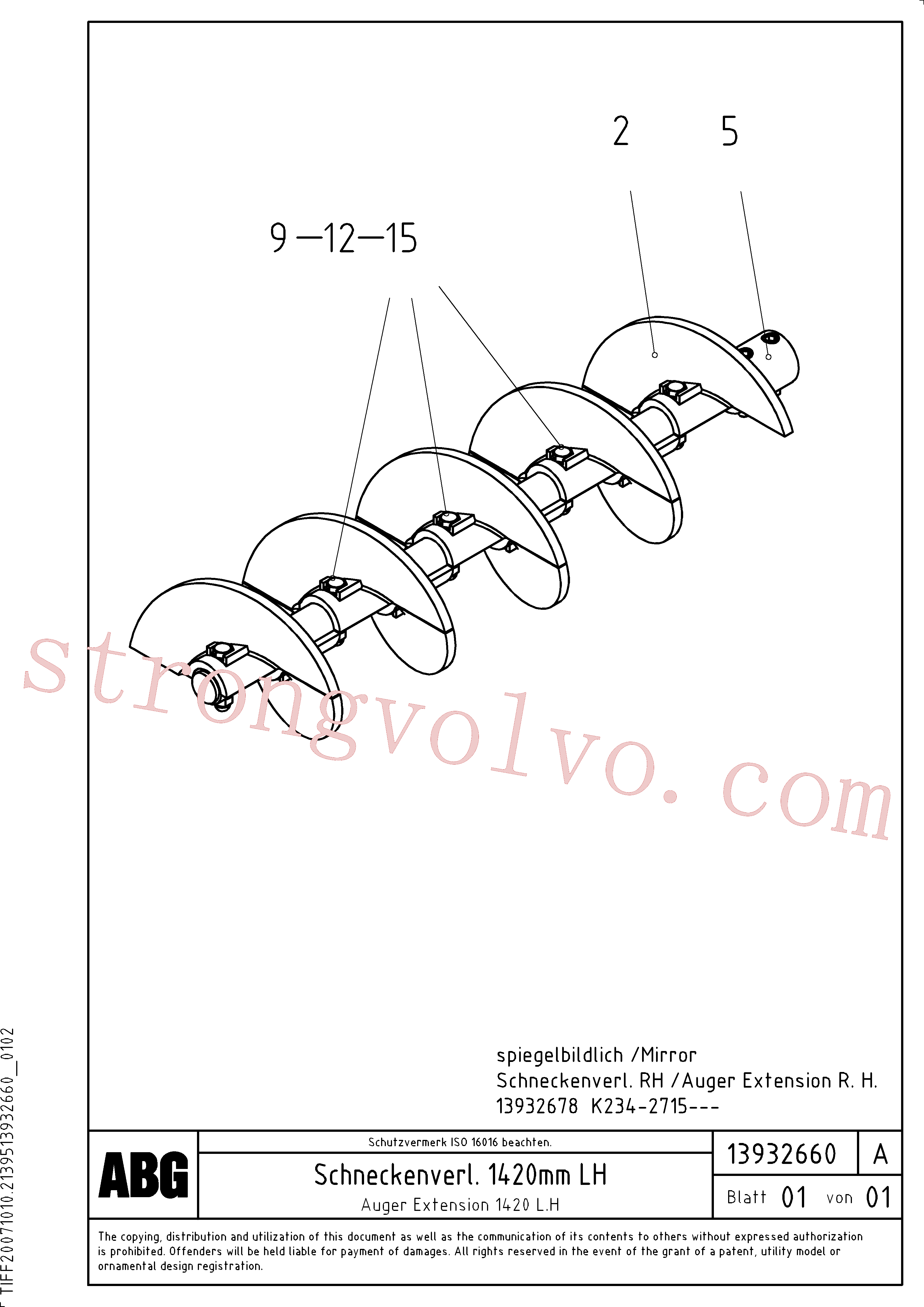 China Made RM13939772 Parafuso sem-fim Volvo Acessórios para escavadeira