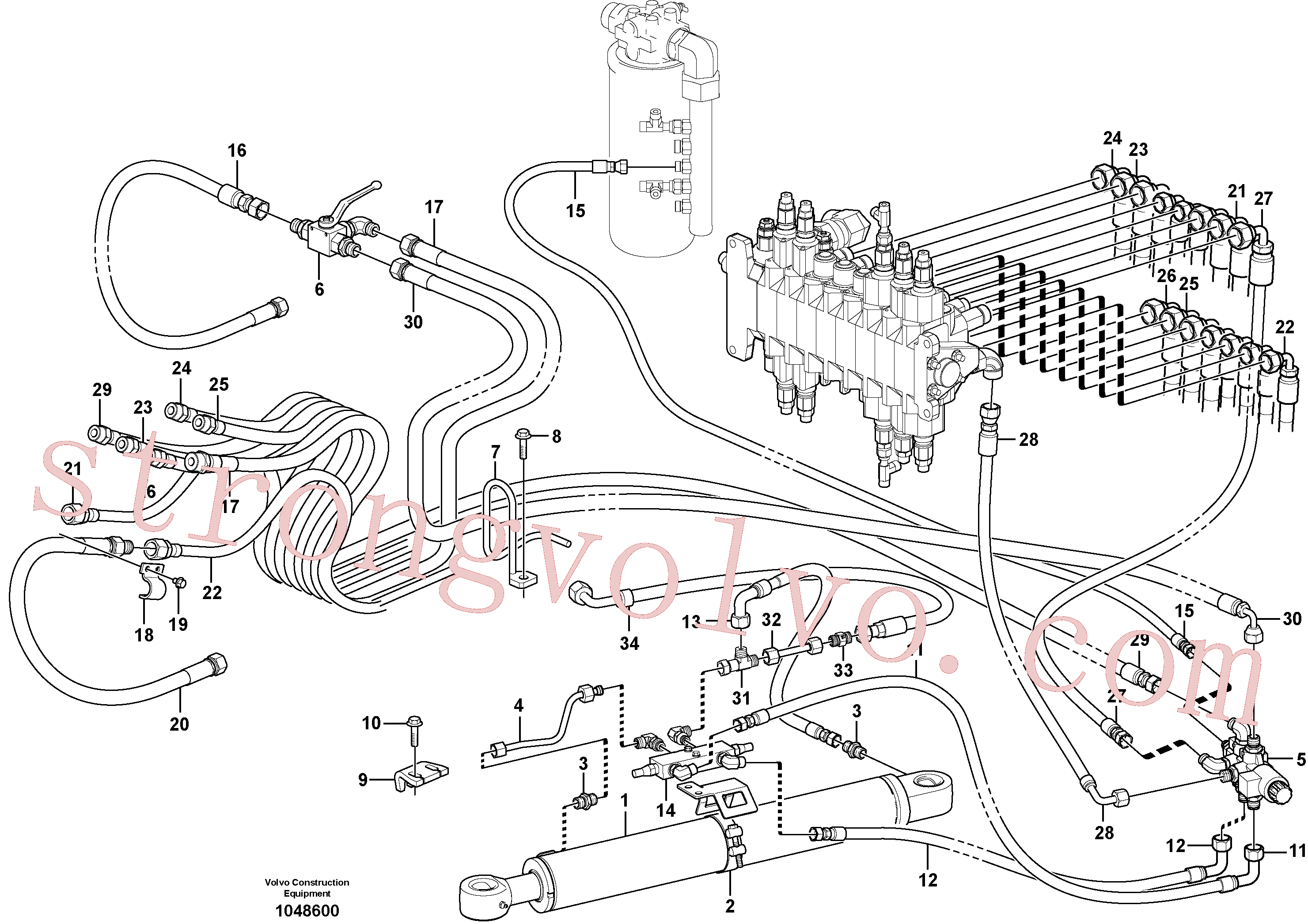 VOE11808363 Volvo Circuito hidráulico (plataforma/válvula de equilíbrio/cilindro de desvio)(1048600 Montagem)