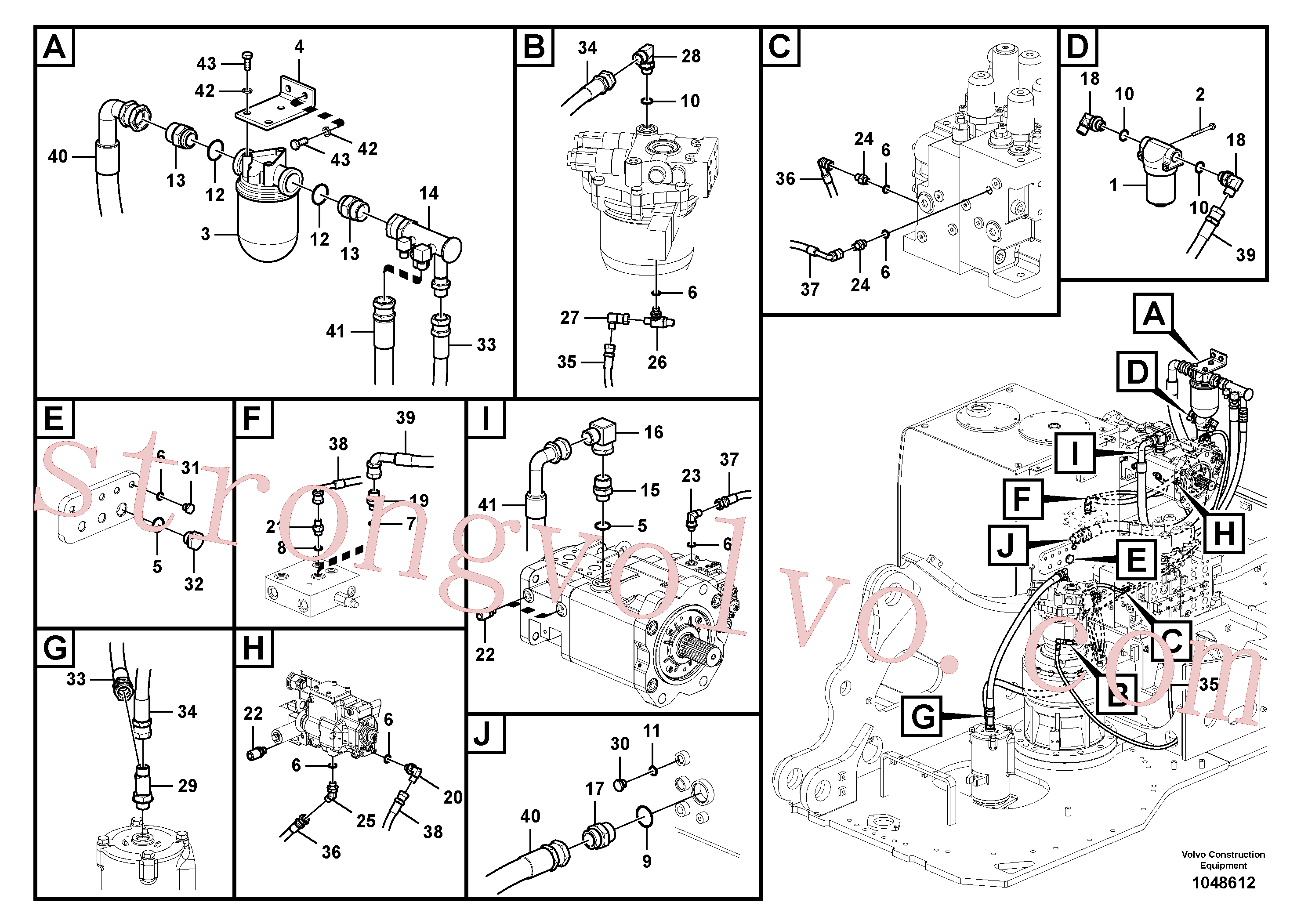 SA9453-02360 Volvo Sistema servomotor, suporte do filtro e tubagem da bomba(1048612 Montagem)