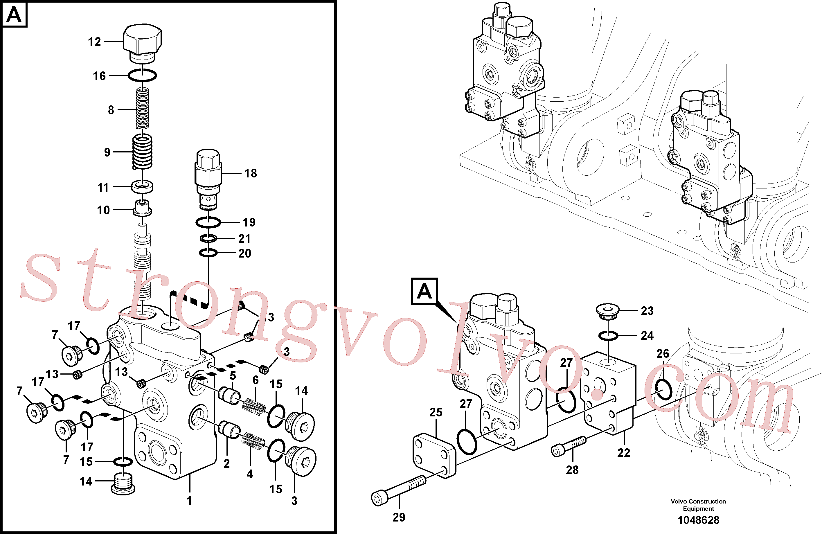 VOE14512227 Volvo Hidráulico de serviço, suporte da válvula de ruptura da lança(1048628 Montagem)