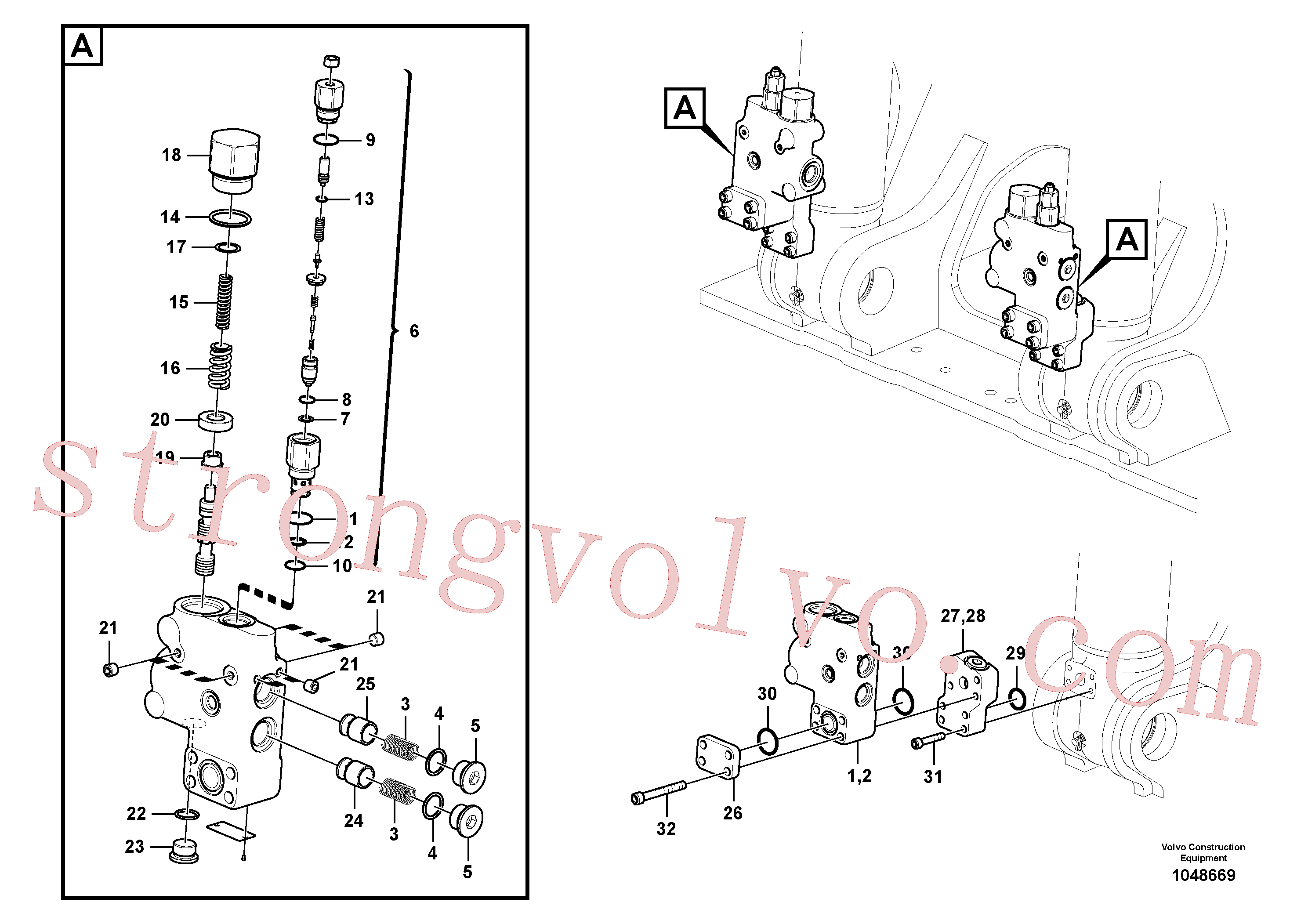 VOE14647475 Volvo Hidráulico de serviço, suporte da válvula de ruptura da lança(1048669 Montagem)