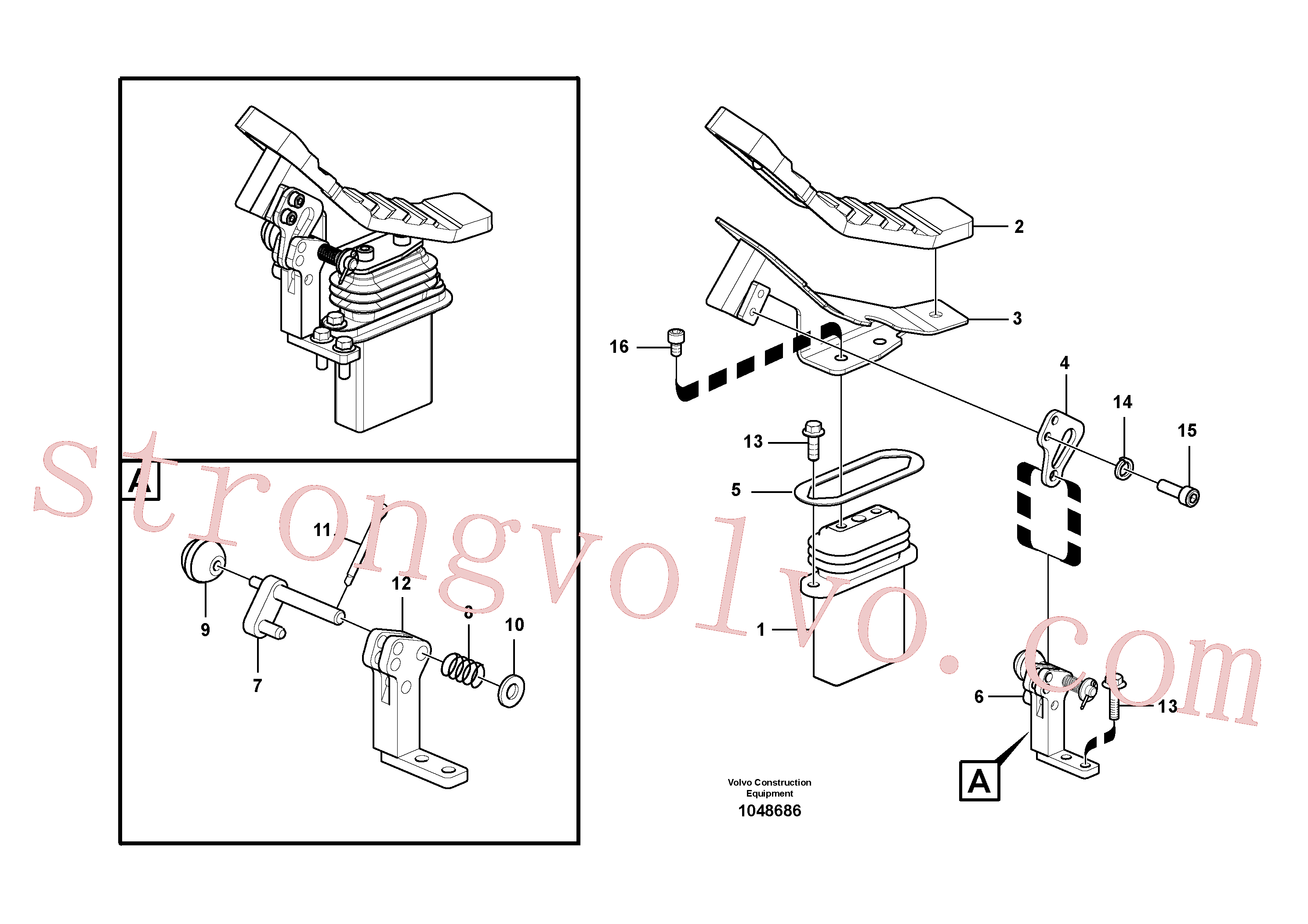 VOE14534436 Volvo Hidráulica de serviço, pedal da válvula de comando à distância para martelo e cortador(1048686 Montagem)