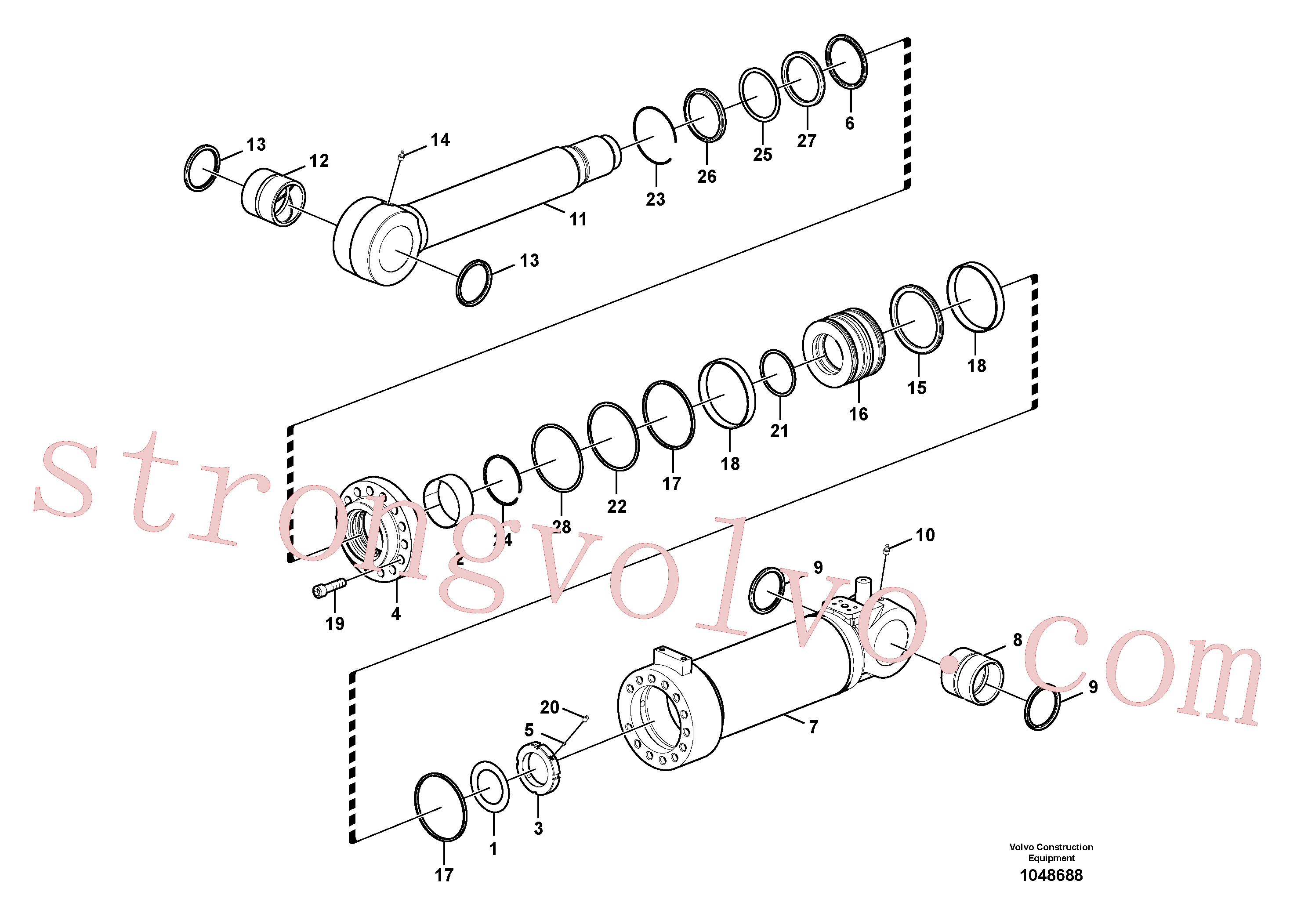 VOE990639 Volvo Cilindro da lâmina niveladora(1048688 Montagem)