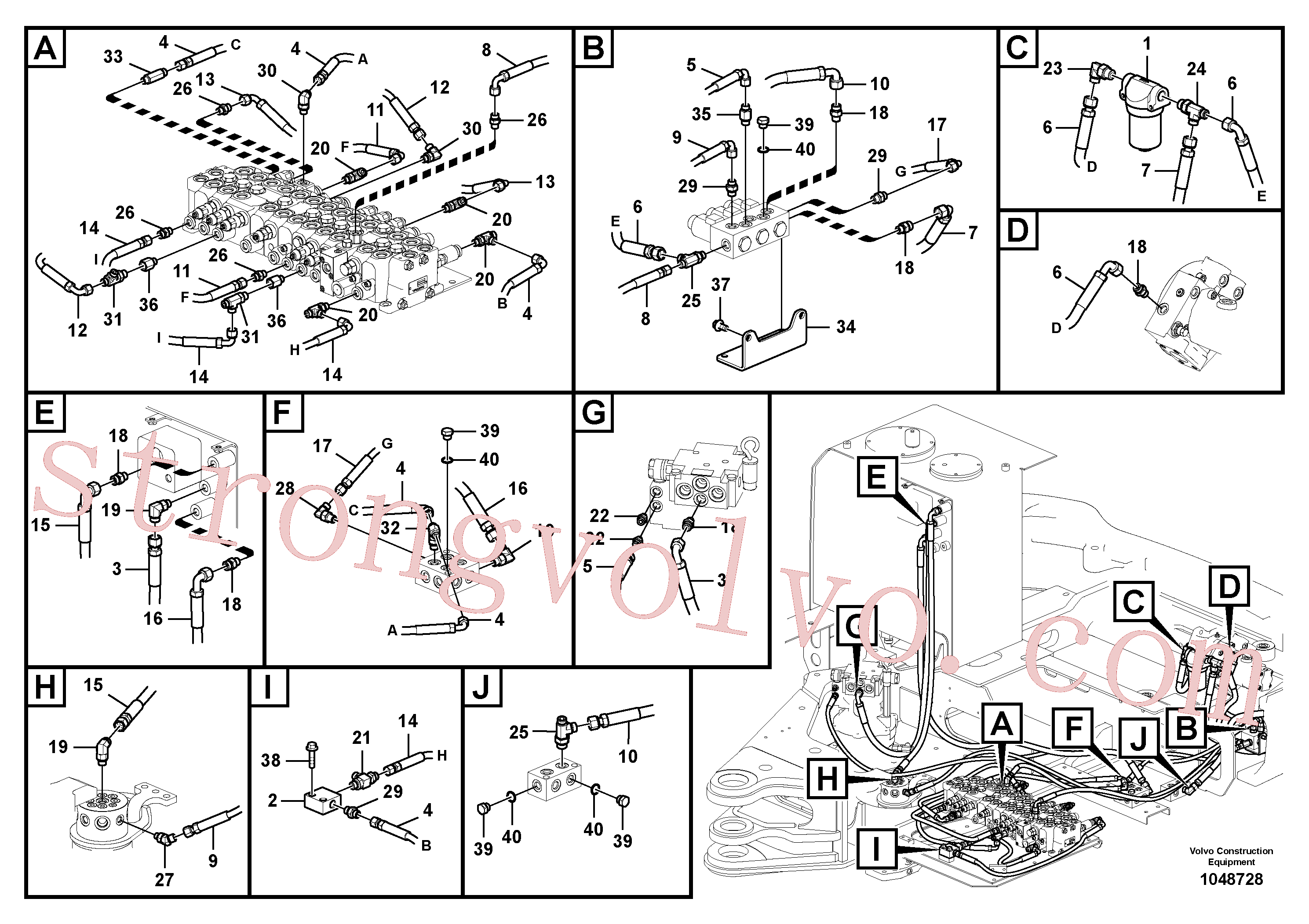 VOE14633902 Volvo Sistema servomotor, tubagem da válvula de comando(1048728 Montagem)