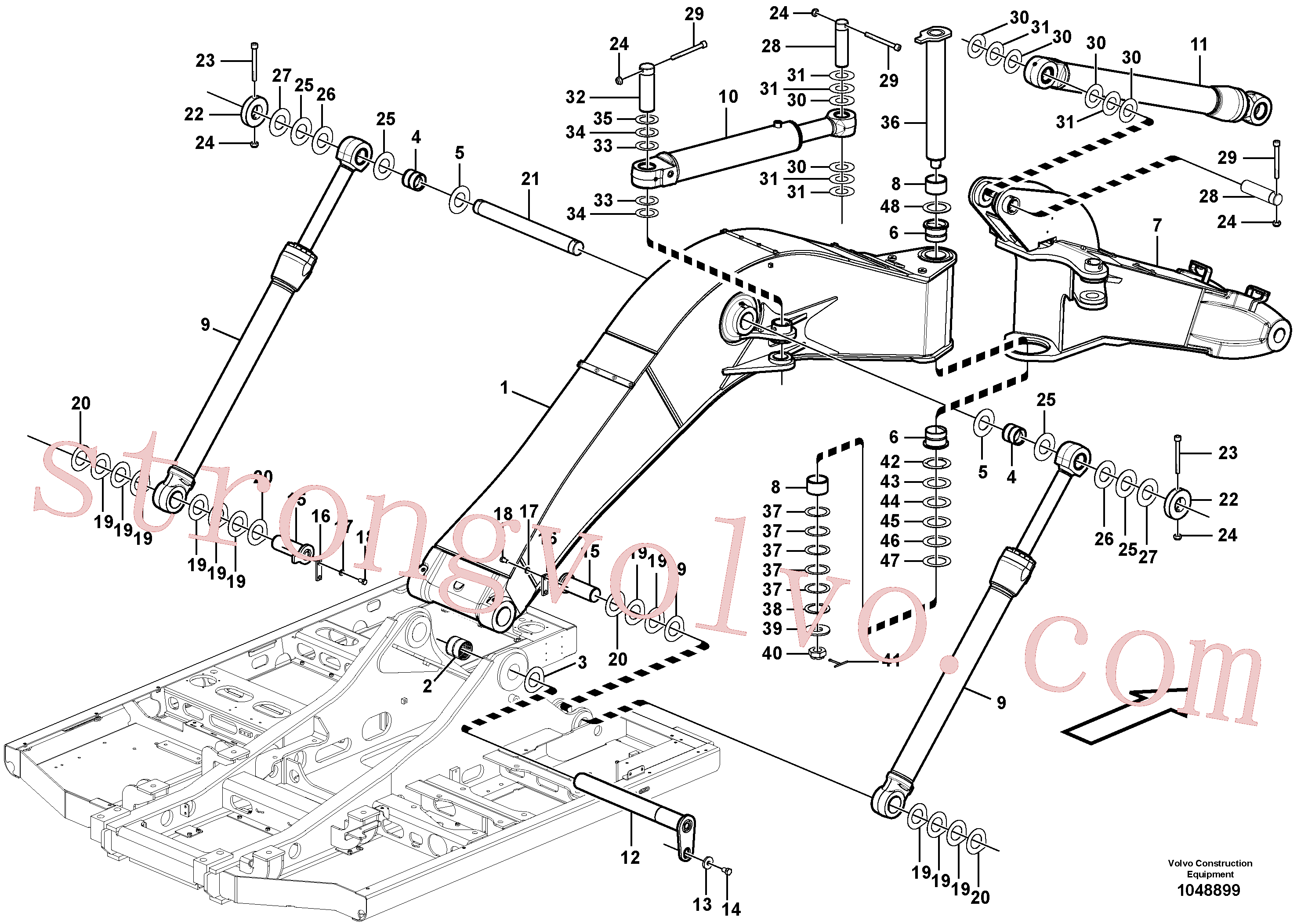 VOE14373543 Volvo Tubagem e lubrificação com massa da lança(1048899 Montagem)