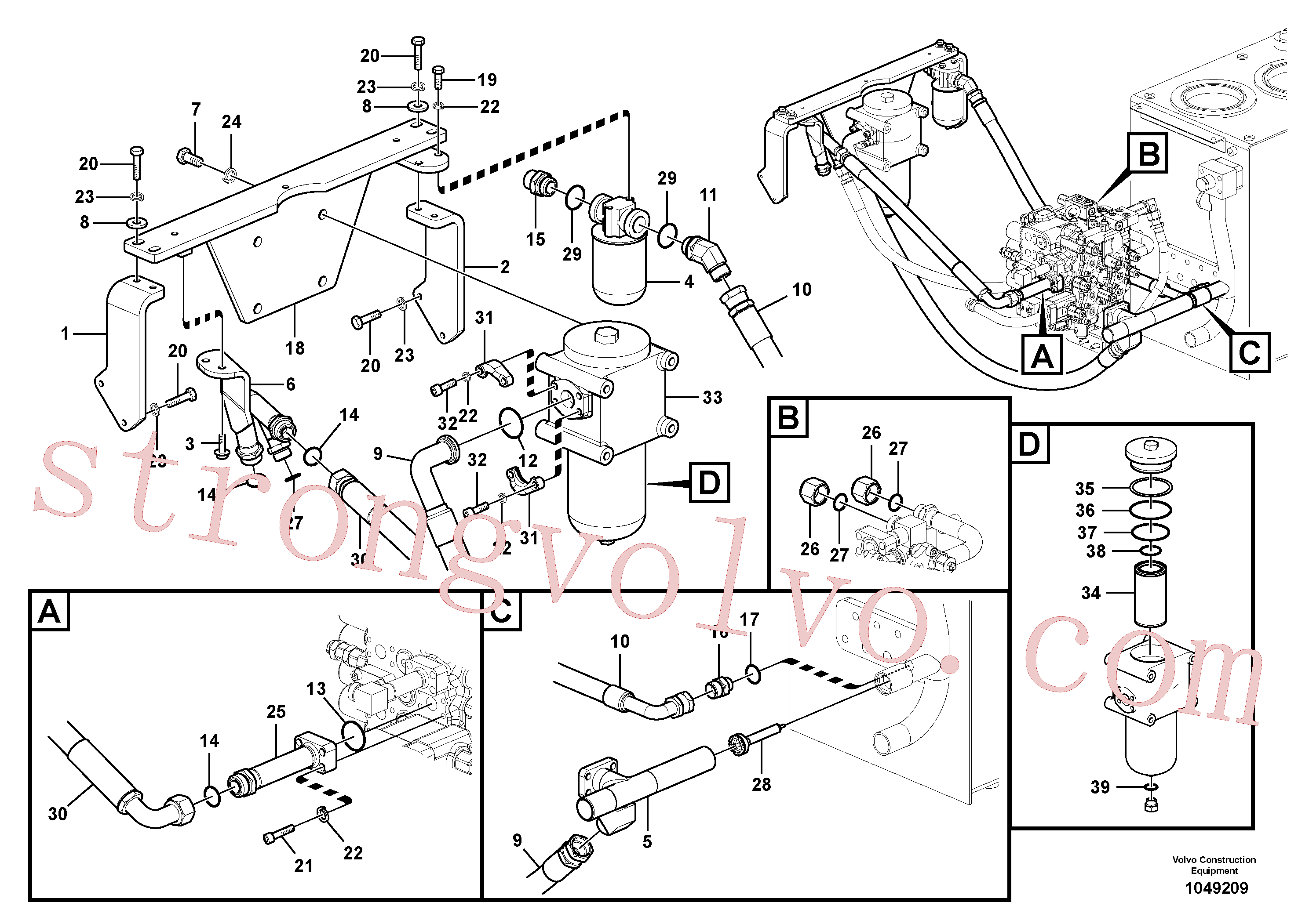 SA9412-31130 Volvo Sistema hidráulico, válvula de controlo do filtro de retorno(1049209 Montagem)