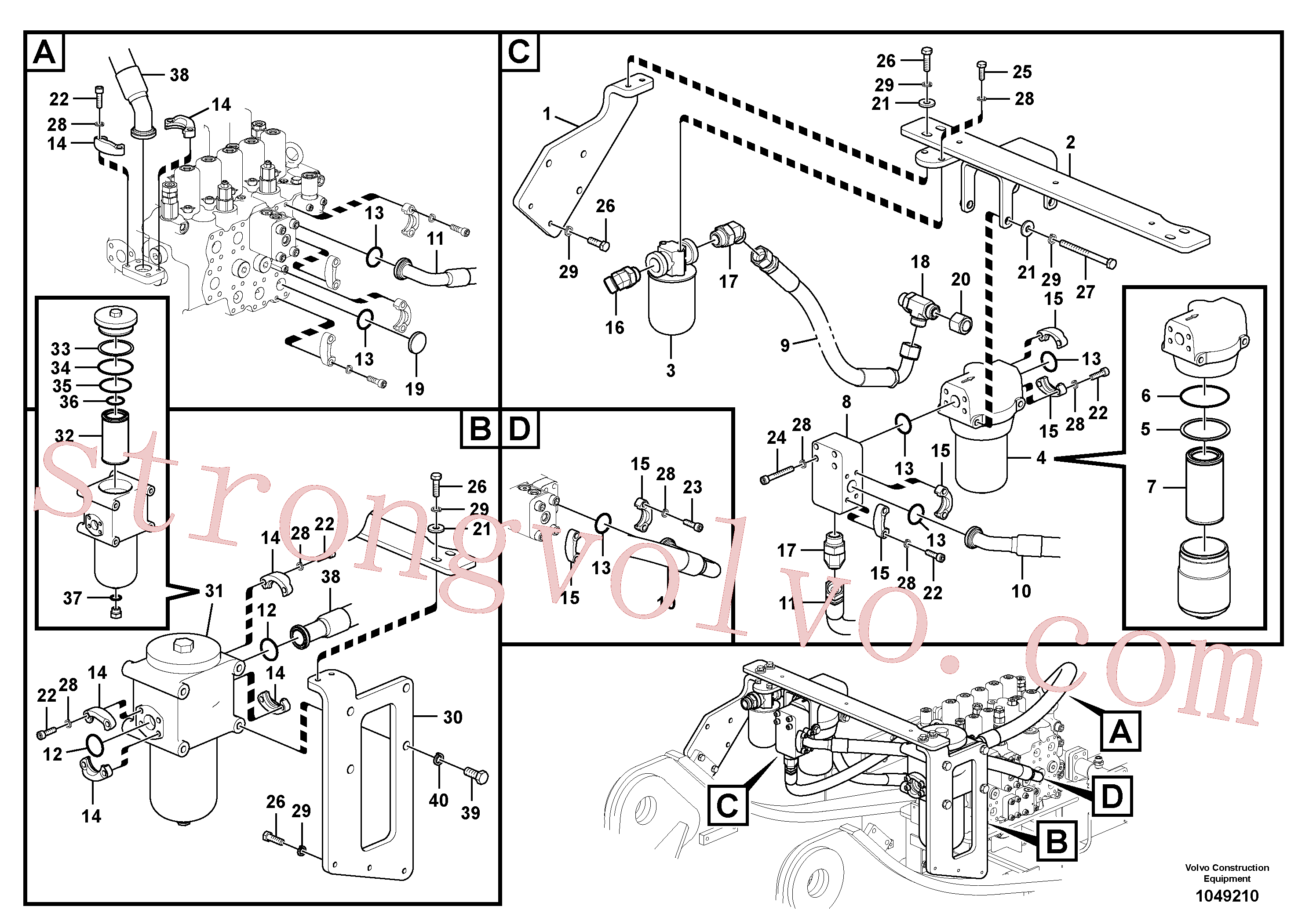 VOE938116 Volvo Hidráulica de serviço, martelo e cortador para filtro de retorno(1049210 Montagem)