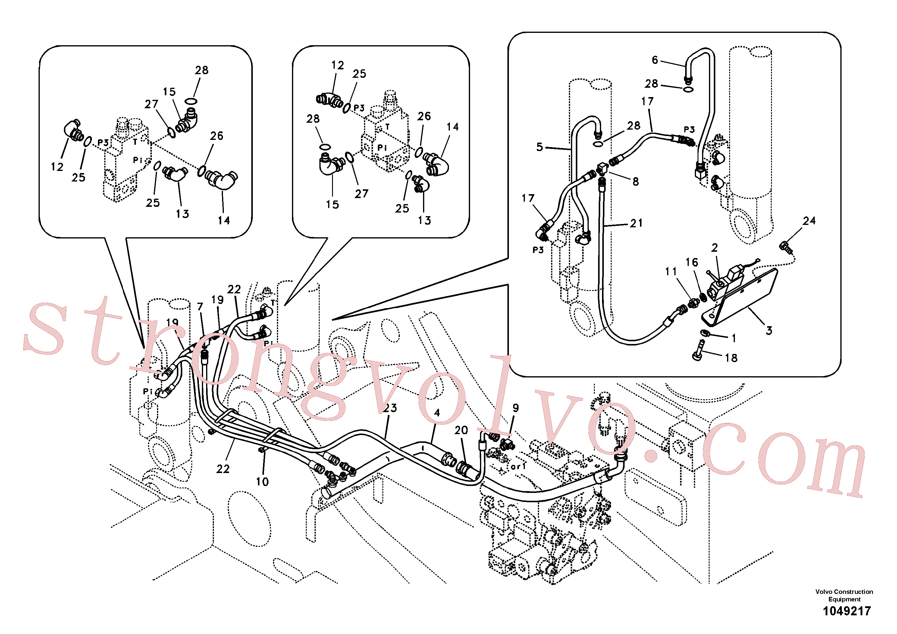 SA9451-03308 Volvo Hidráulica de serviço, ruptura da lança(1049217 Montagem)