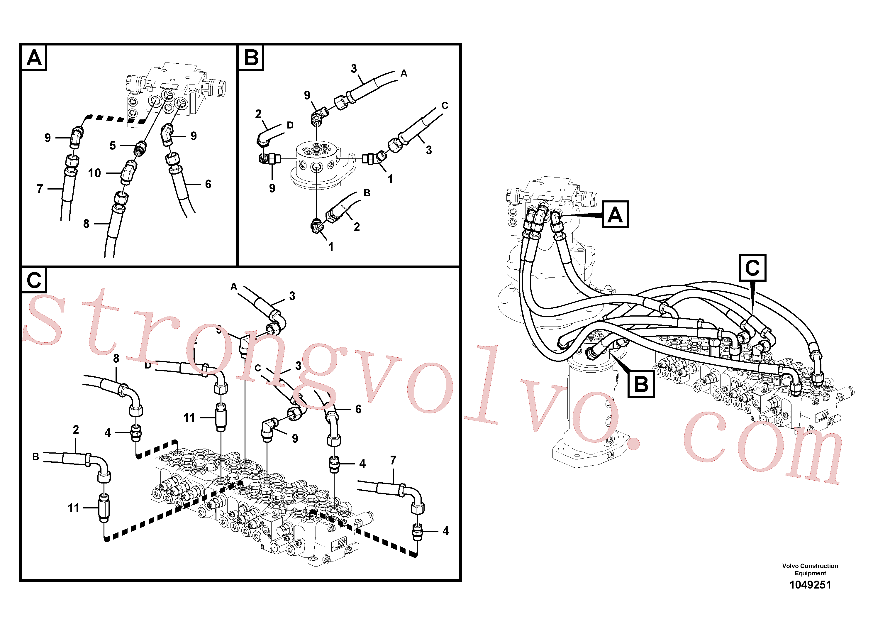 VOE937537 Volvo Linha da rótula, válvula de comando à rótula(1049251 Montagem)