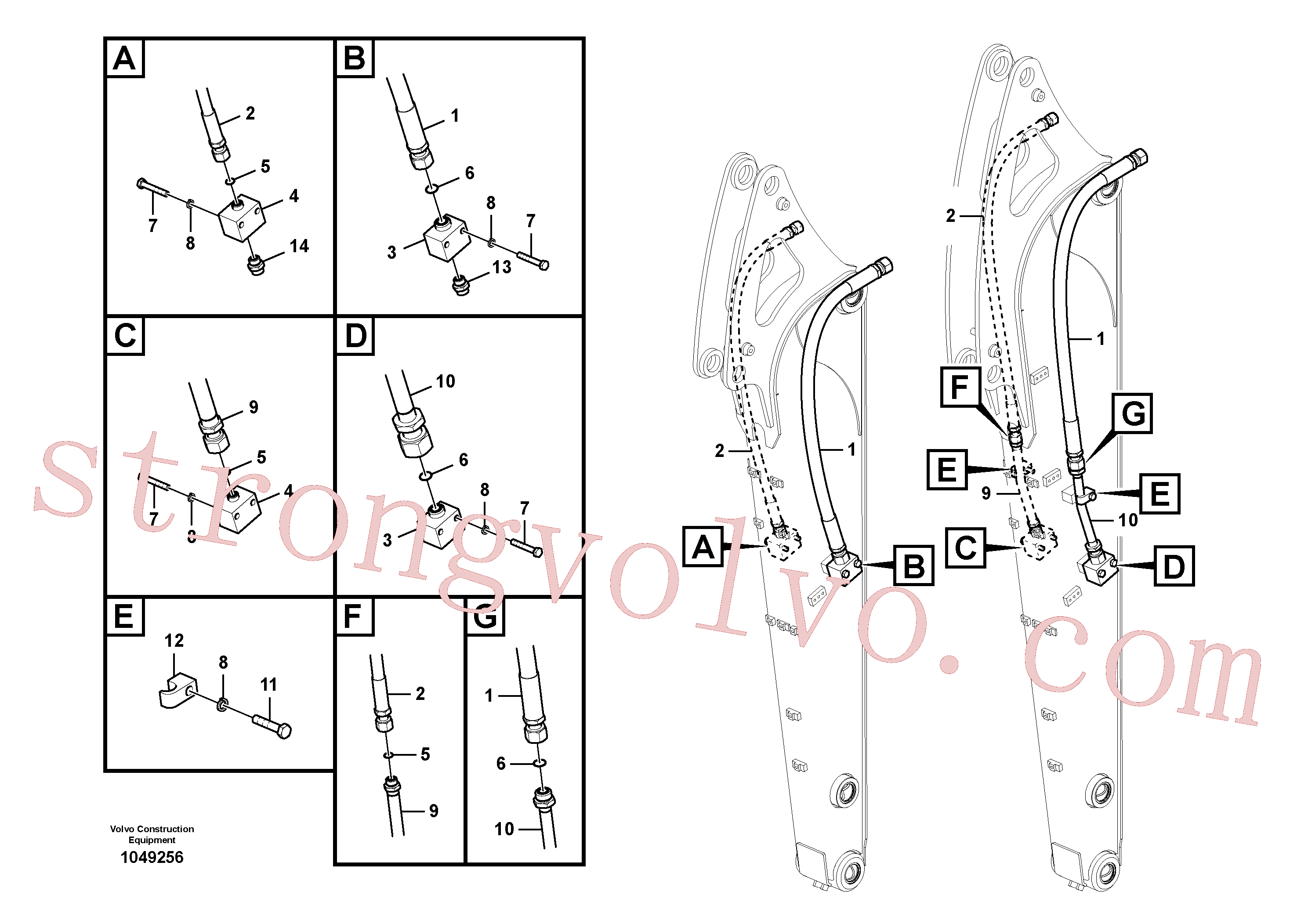 VOE14587008 Volvo Hidráulica de serviço, martelo e cortador para braço de afundamento(1049256 Montagem)