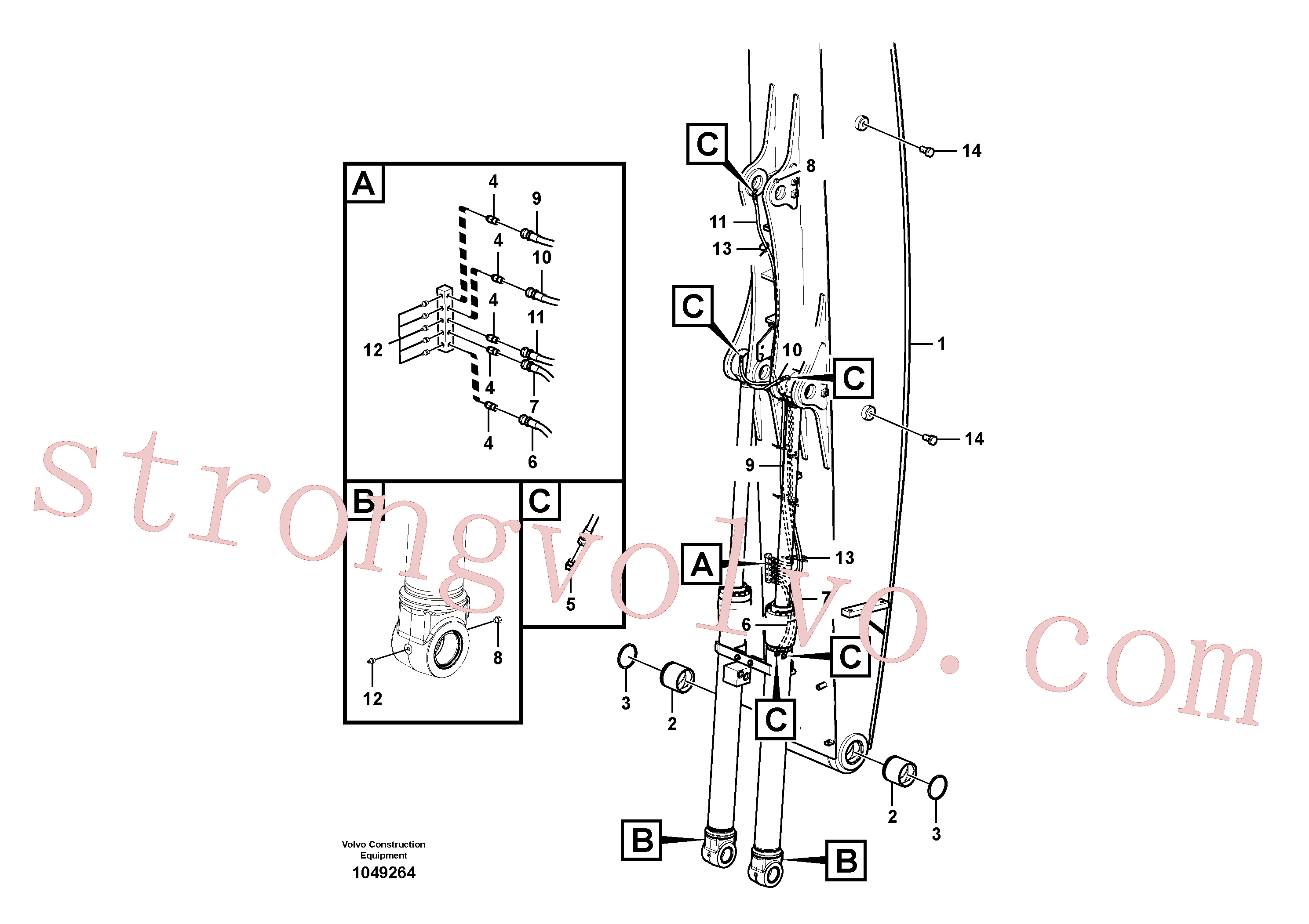SA9415-43011 Volvo Tubagem e lubrificação com massa da lança(1049264 Montagem)