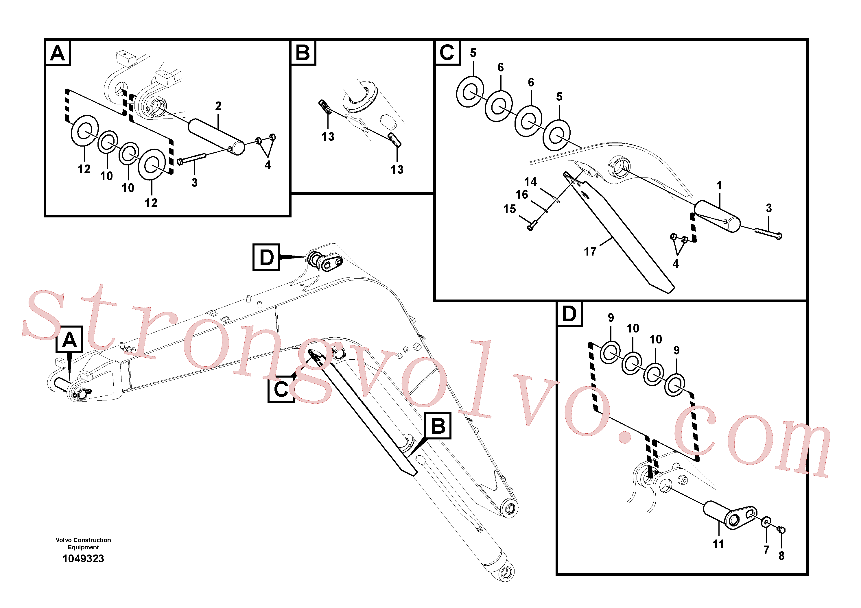 VOE14568046 Volvo Tirantes para a lança(1049323 Montagem)