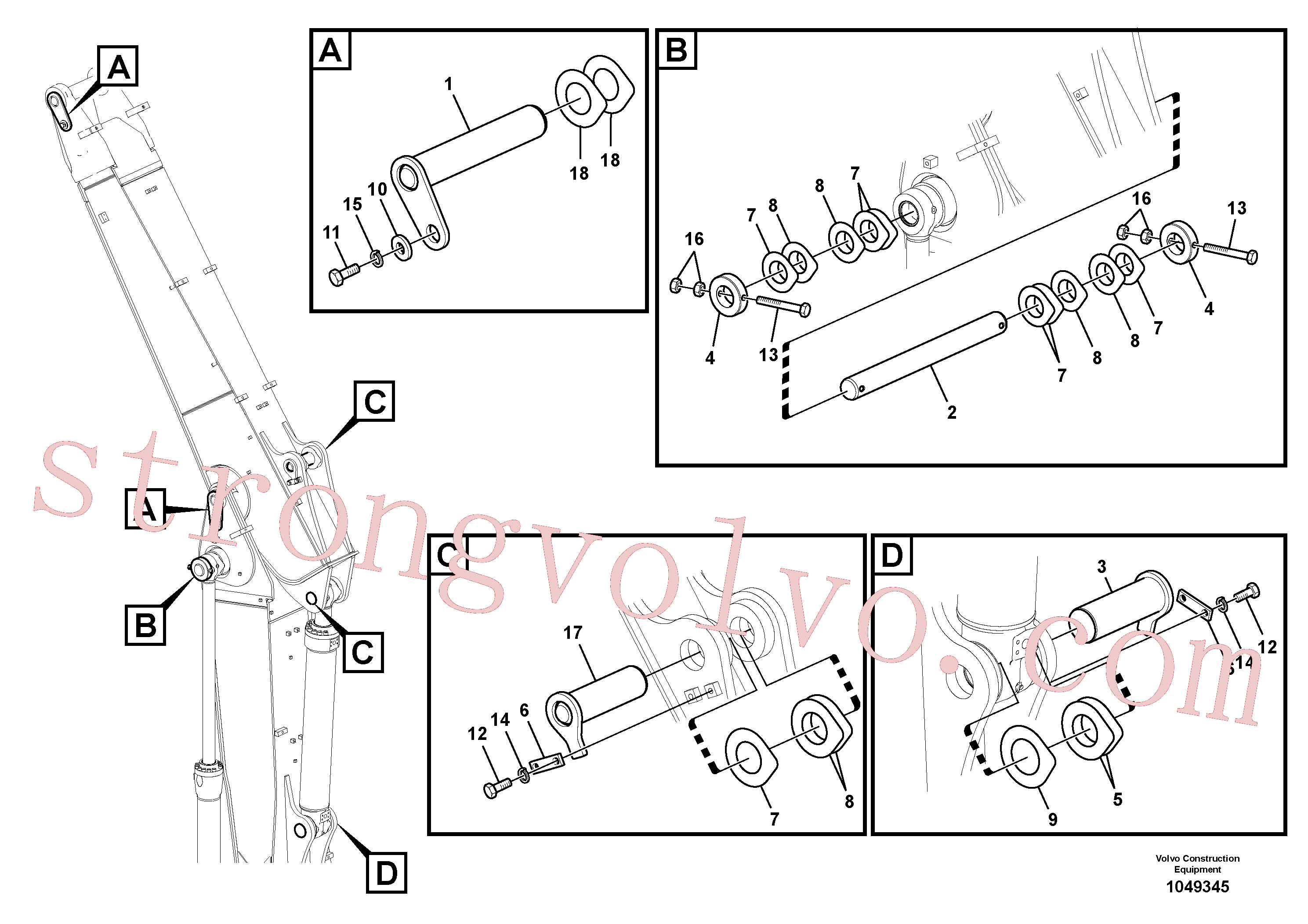 VOE14544880 Volvo Tirantes para a lança ajustável(1049345 Montagem)
