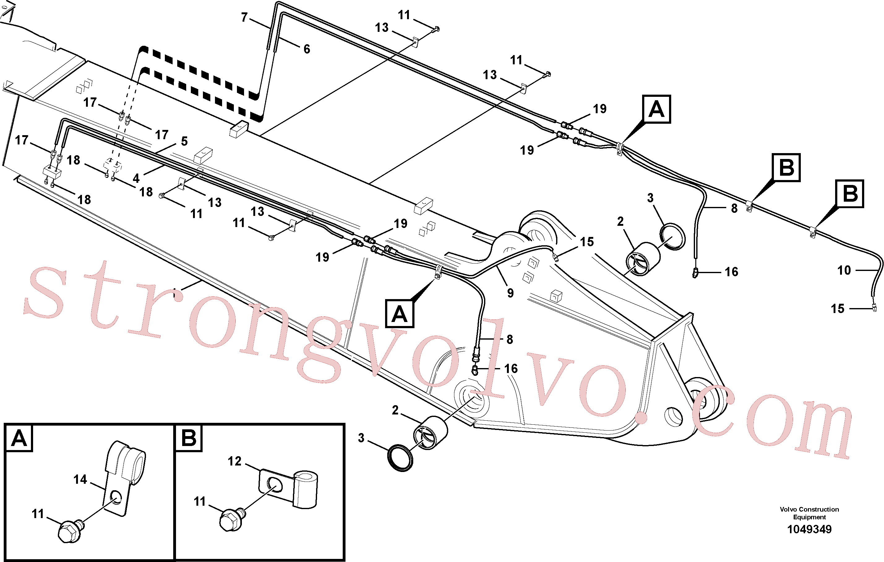 VOE14880689 Volvo Lança e tubagem de massa lubrificante, ajustável 2ª(1049349 Montagem)