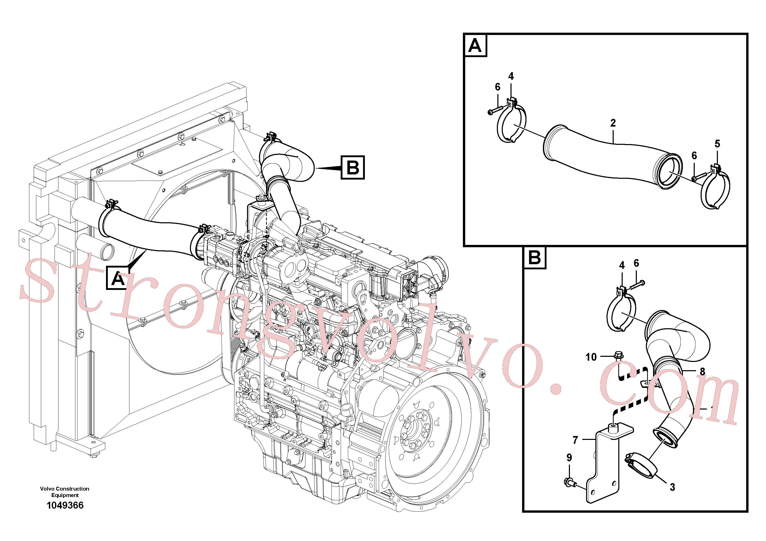 VOE14566371 Volvo Arrefecedor de ar comprimido, tubagem(1049366 Montagem)