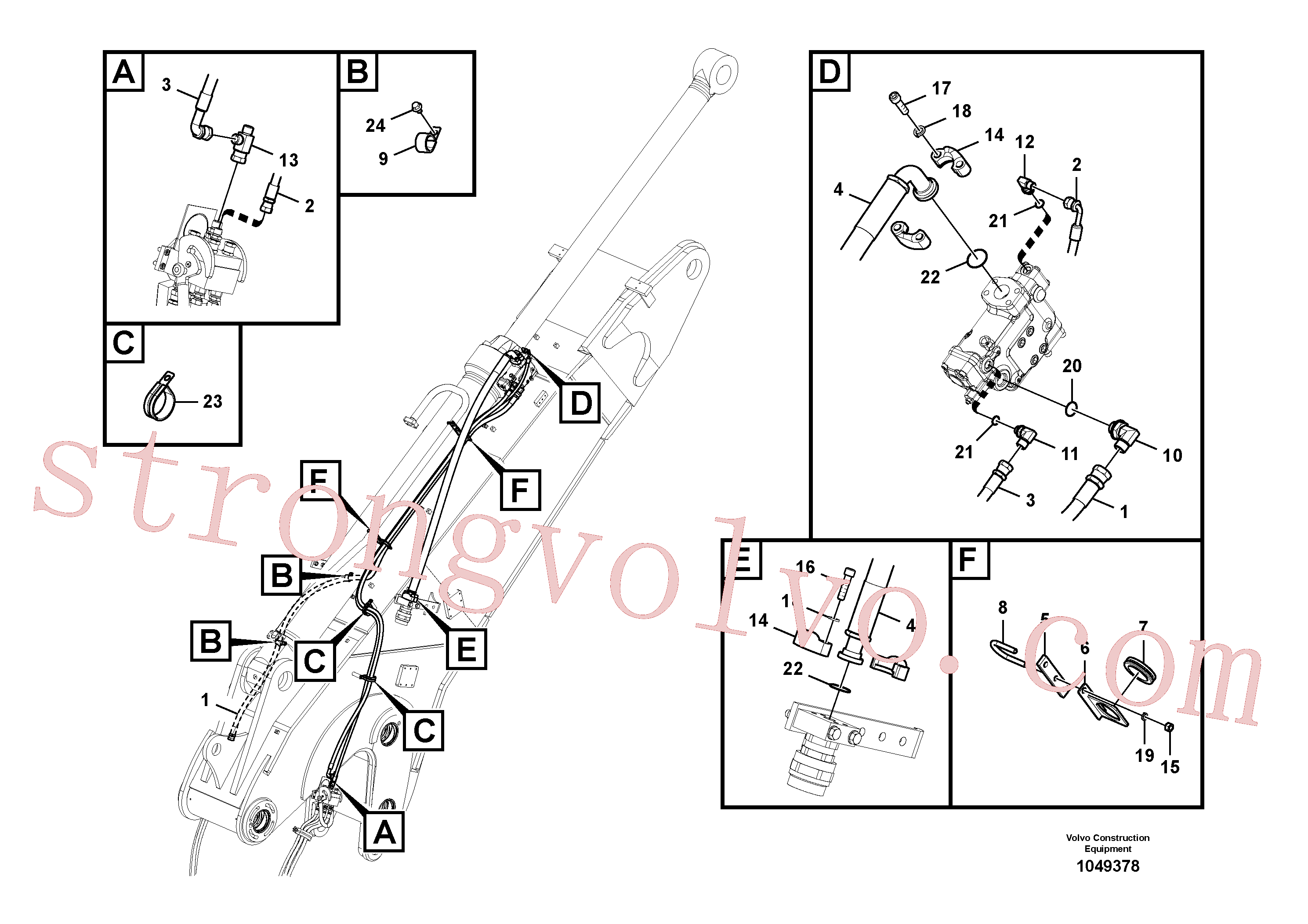 SA9453-03676 Volvo Hidráulica de serviço, cilindro do braço de afundamento na lança.(1049378 Montagem)